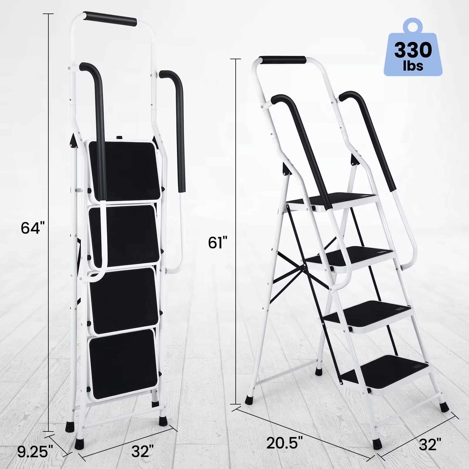 Innovative Ladders And Step Stool with Waterproof, Sturdy Steel Ladder 4 Folding - White Aluminum Model 7861EC