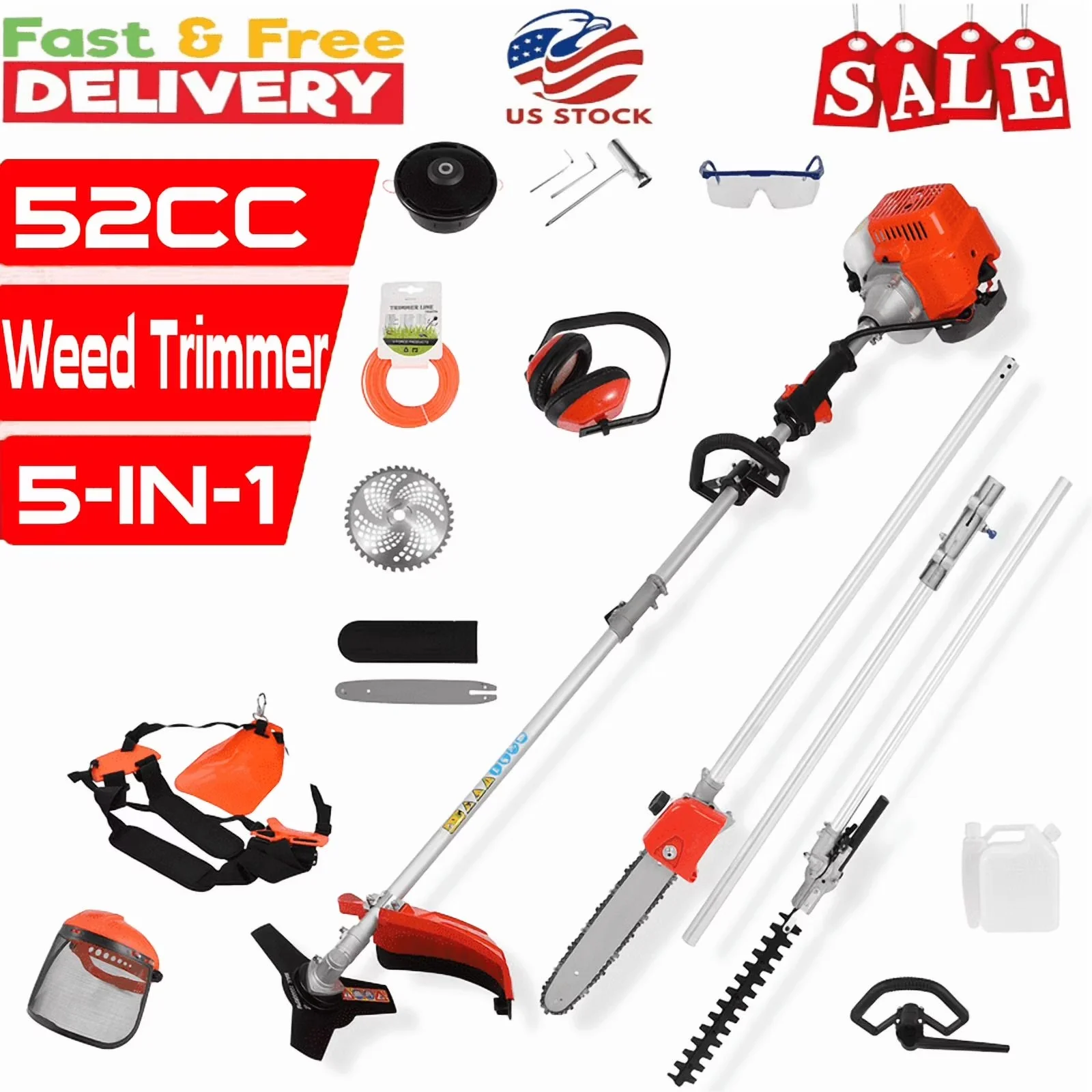 Versatile String Trimmer with Edger Conversion Capable, Bevel Adjustment - 5 In 1 (Orange) Model BBBDFE