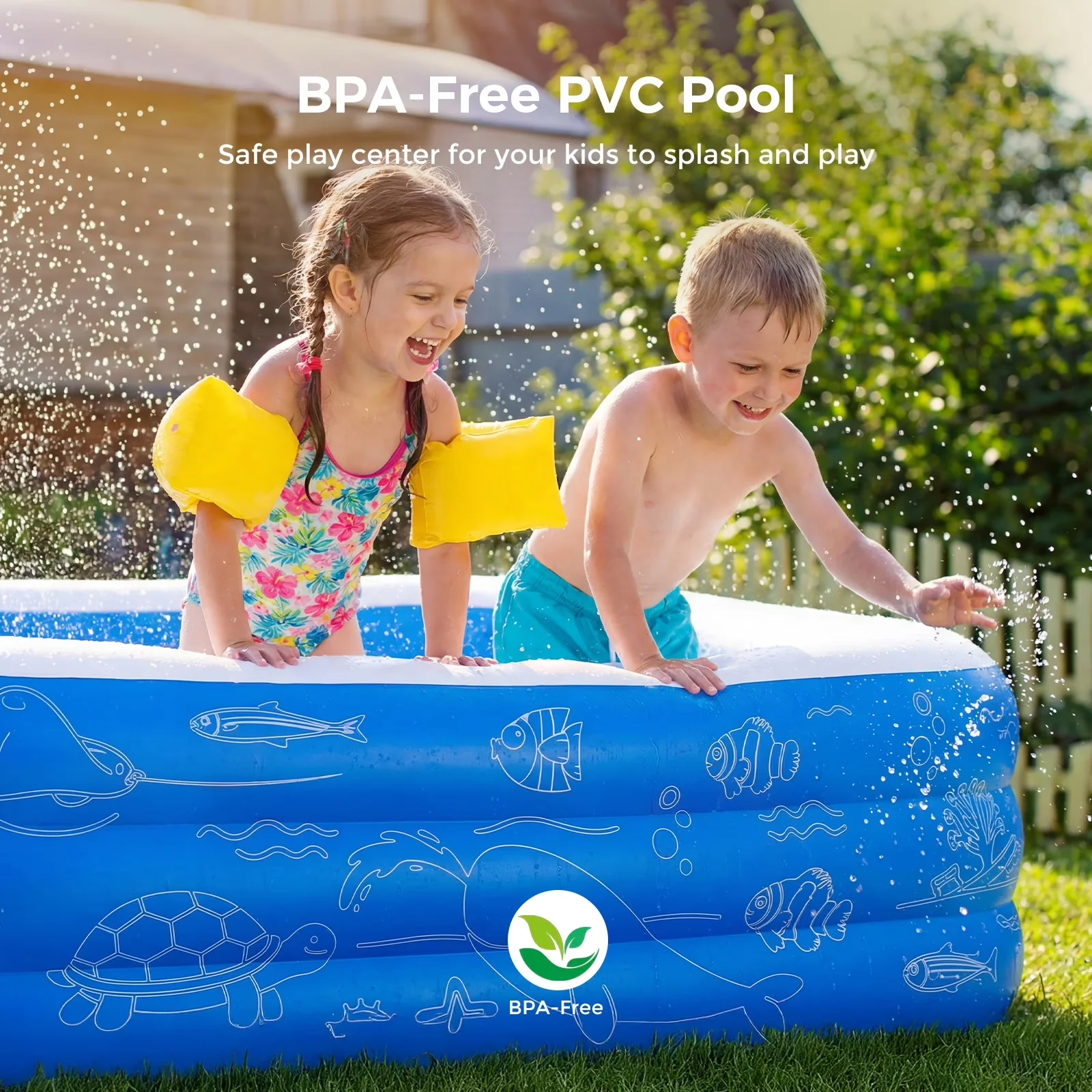 Durable Inflatable Pool with Puncture Proof, Puncture Resistant - Blue Model 16C739