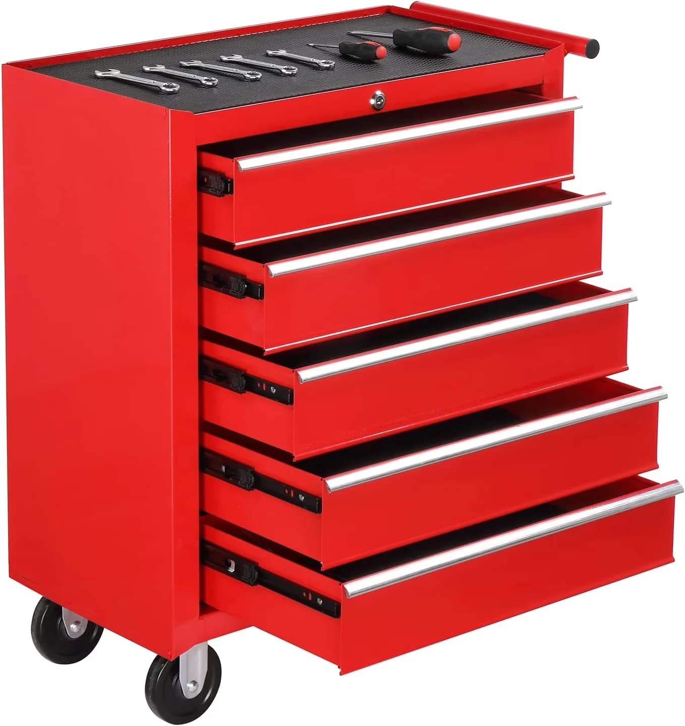 Durable Toolstorage with Lockable, Tool Storage Organizer Box Cabinet, Wheels - Red Steel Model F25747