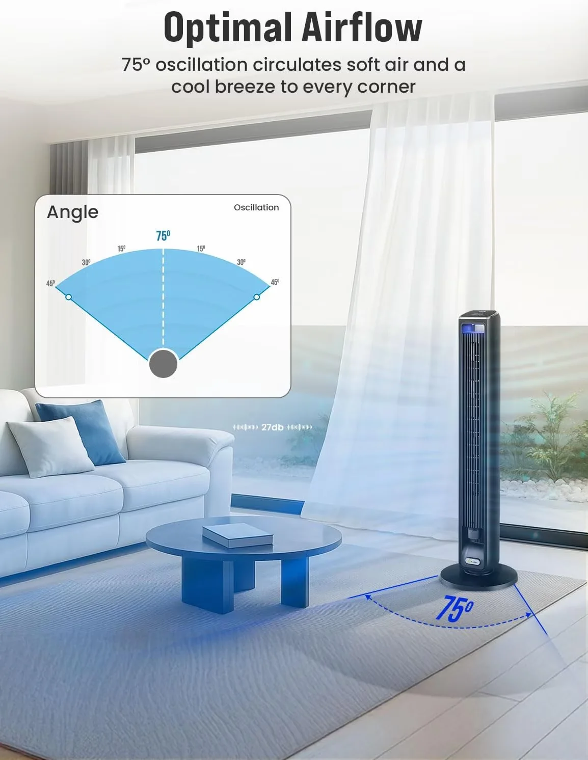 Fans In Cooling Classic with Timer, Led Display, 42-Inch Smart Oscillating Tower Fan - Plastic Black Model 57E3D4