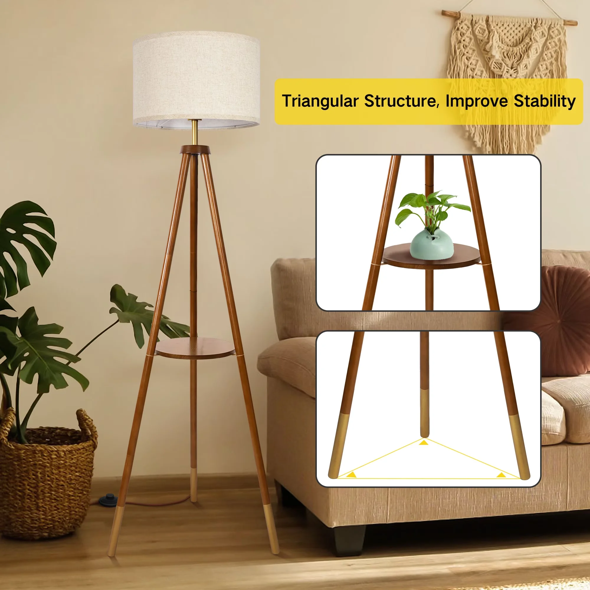 Professional Floor Lamp with LED, Dimmable, Mid-Century - Wood Beige for Living Room, Bedroom Model 2552E0