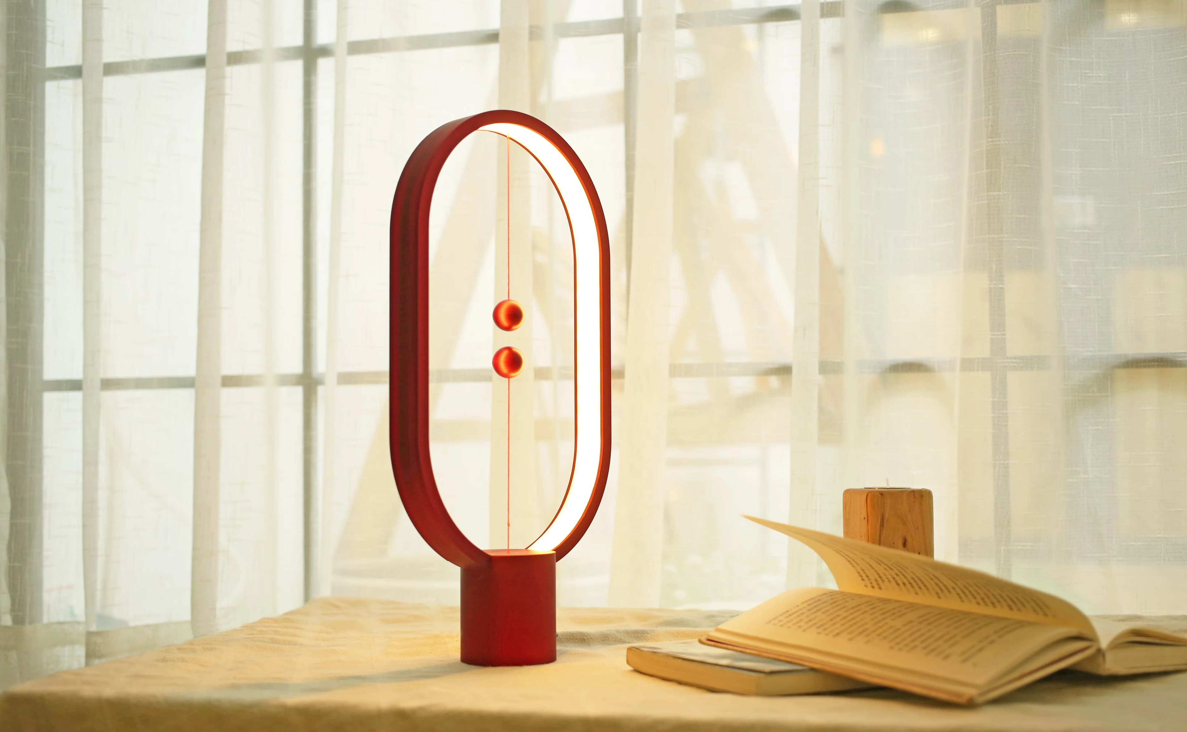 Modern Desk Lamp with LED, Battery, Red - Red Plastic Heng - Heavy Duty Model 6D77FB