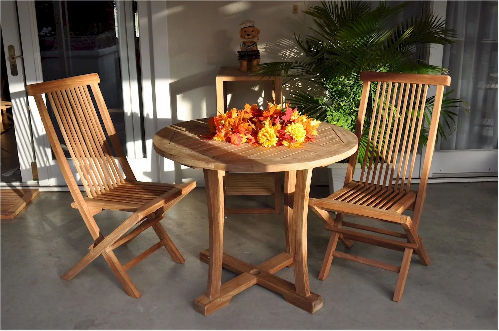 Reliable Patio Dining Set with Foldable, 2 CHF-2010 Bristol Folding Chair, Prop 65 Compliance: No - Teak Multicolor Model 6BB969