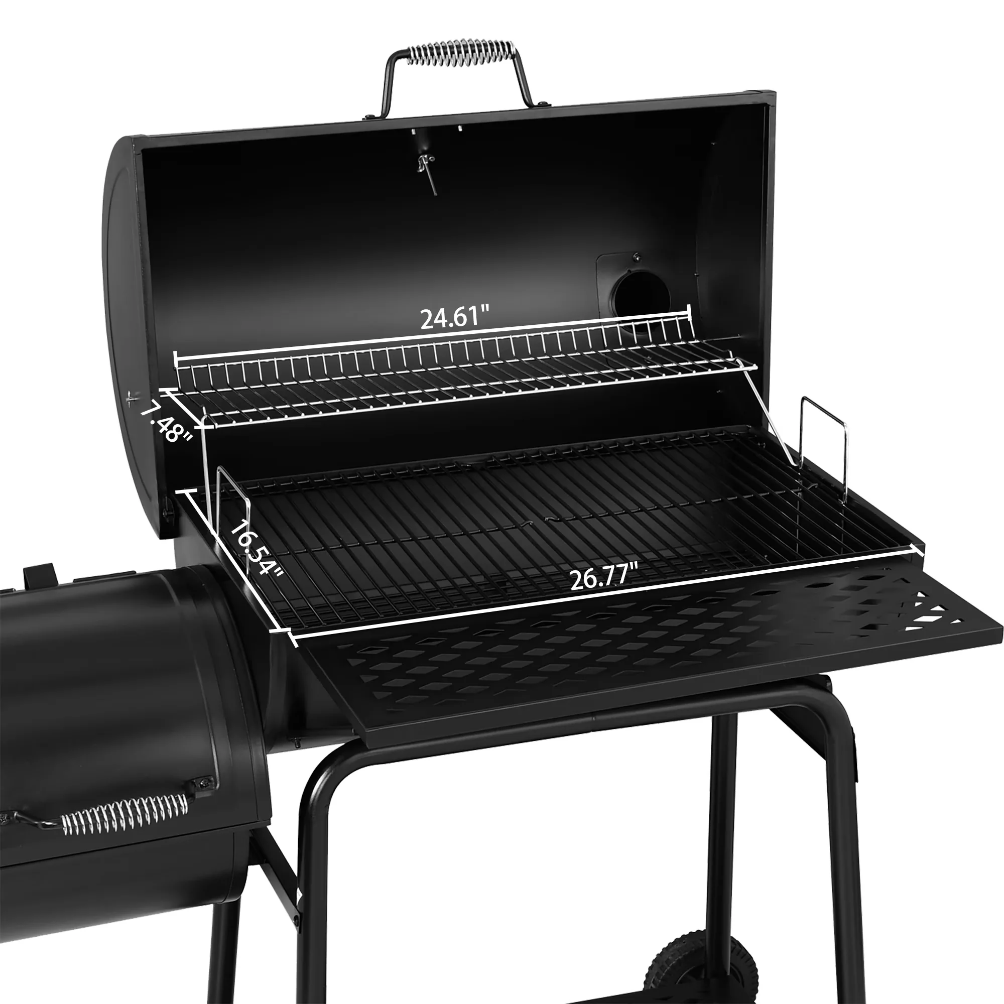Durable Smoker with Warming Rack, Charcoal Grill, Offset - Stainless Steel Black Model FAB452