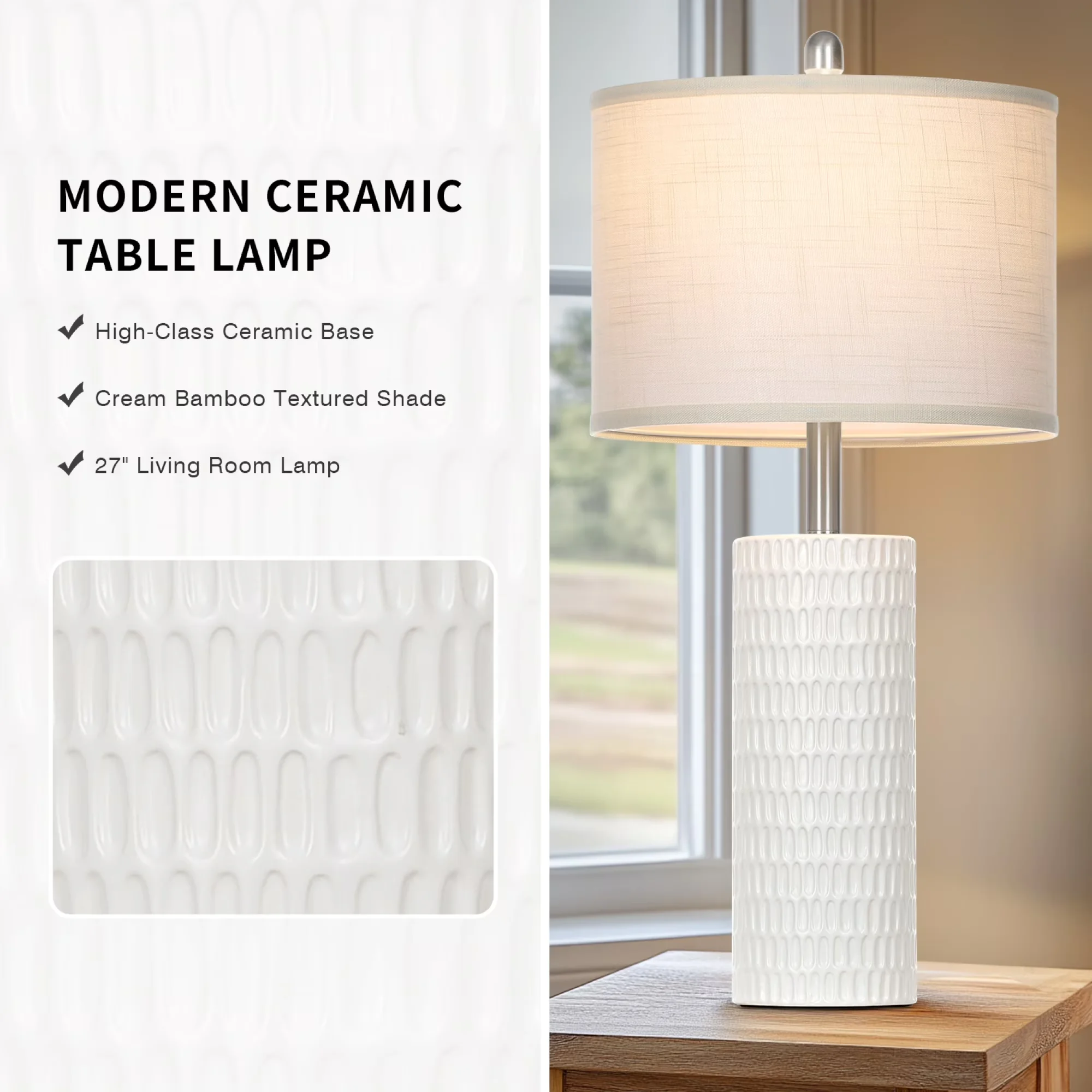 Sleek Lamp with LED, Energy Efficient, Eco Friendly - White Ceramic E26 Model 6DA794