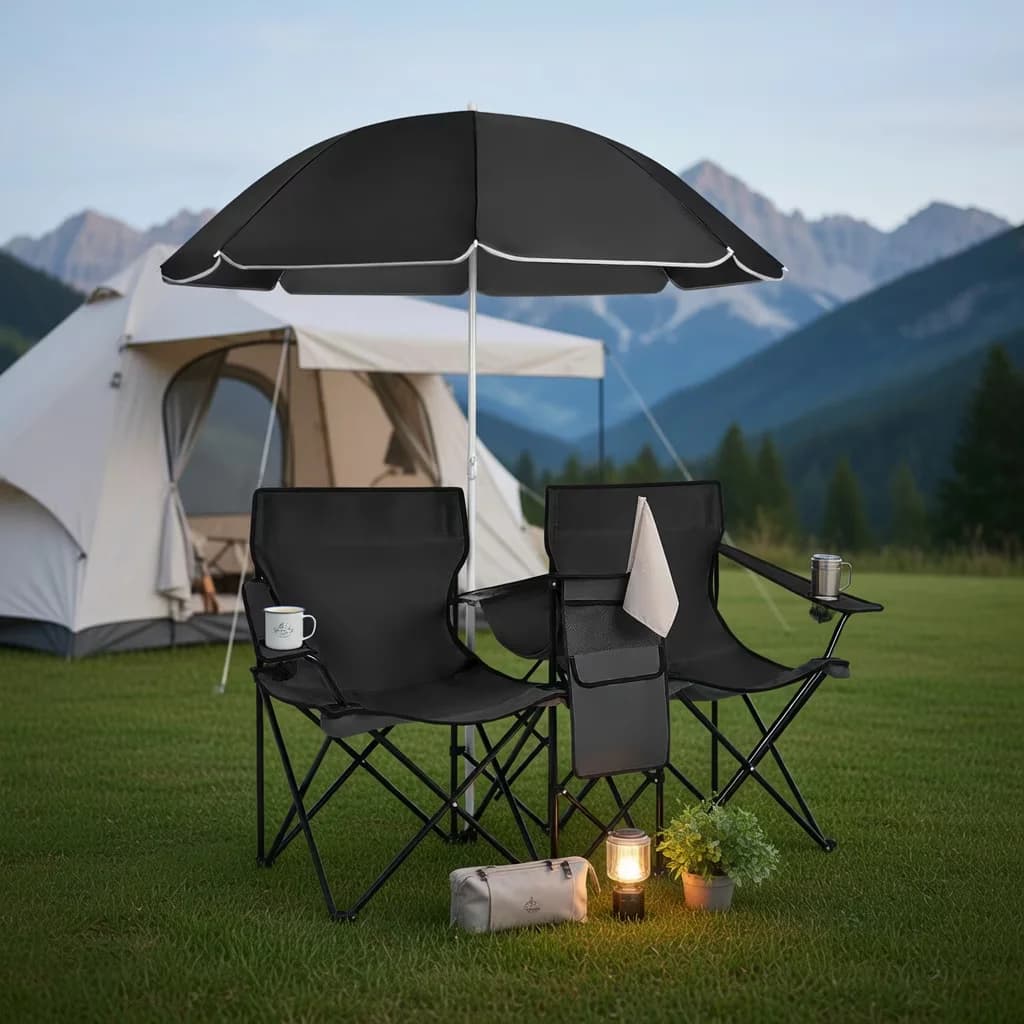Beach Chair Stylish with Black, Umbrella, Color:Black/Blue/Gray - Black Model 69E35B