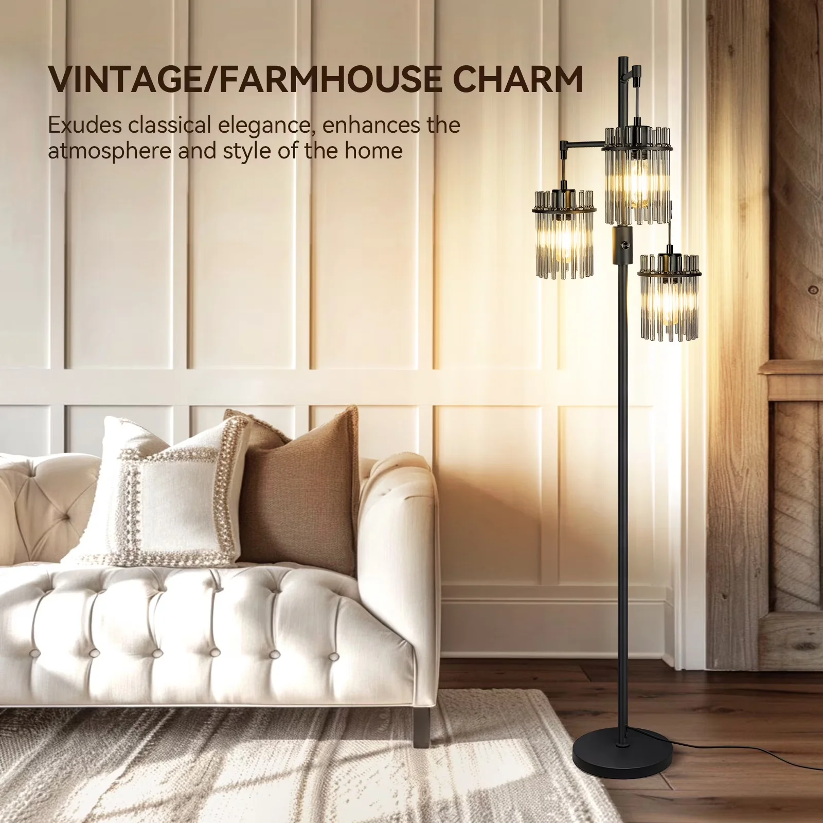 Floor Lamp Versatile with LED, Industrial - Black Metal for Living Room Model 045C23