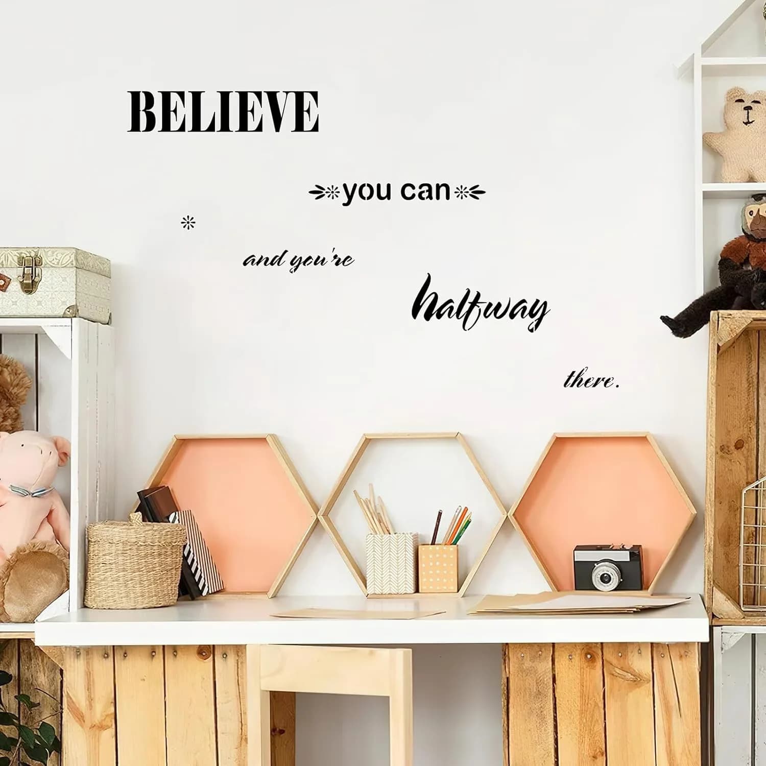 Durable Wallpaper Wall Decals Wall Covering with 12 Sheets Motivational Quotes Stickers - Black Vinyl for Living Room, Bedroom Model 5EAEFA