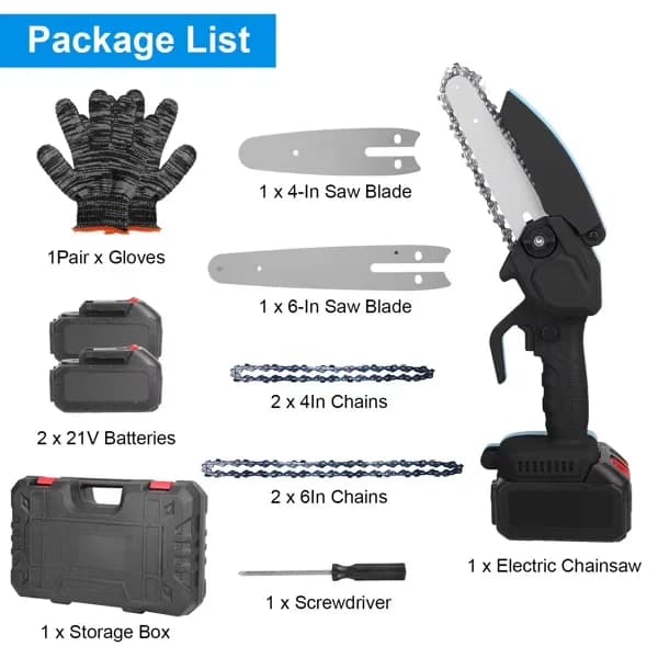 Innovative Chainsaw with Battery, Weatherproof, 4" & 6" Cordless Mini Set - Black Model ECC3BB