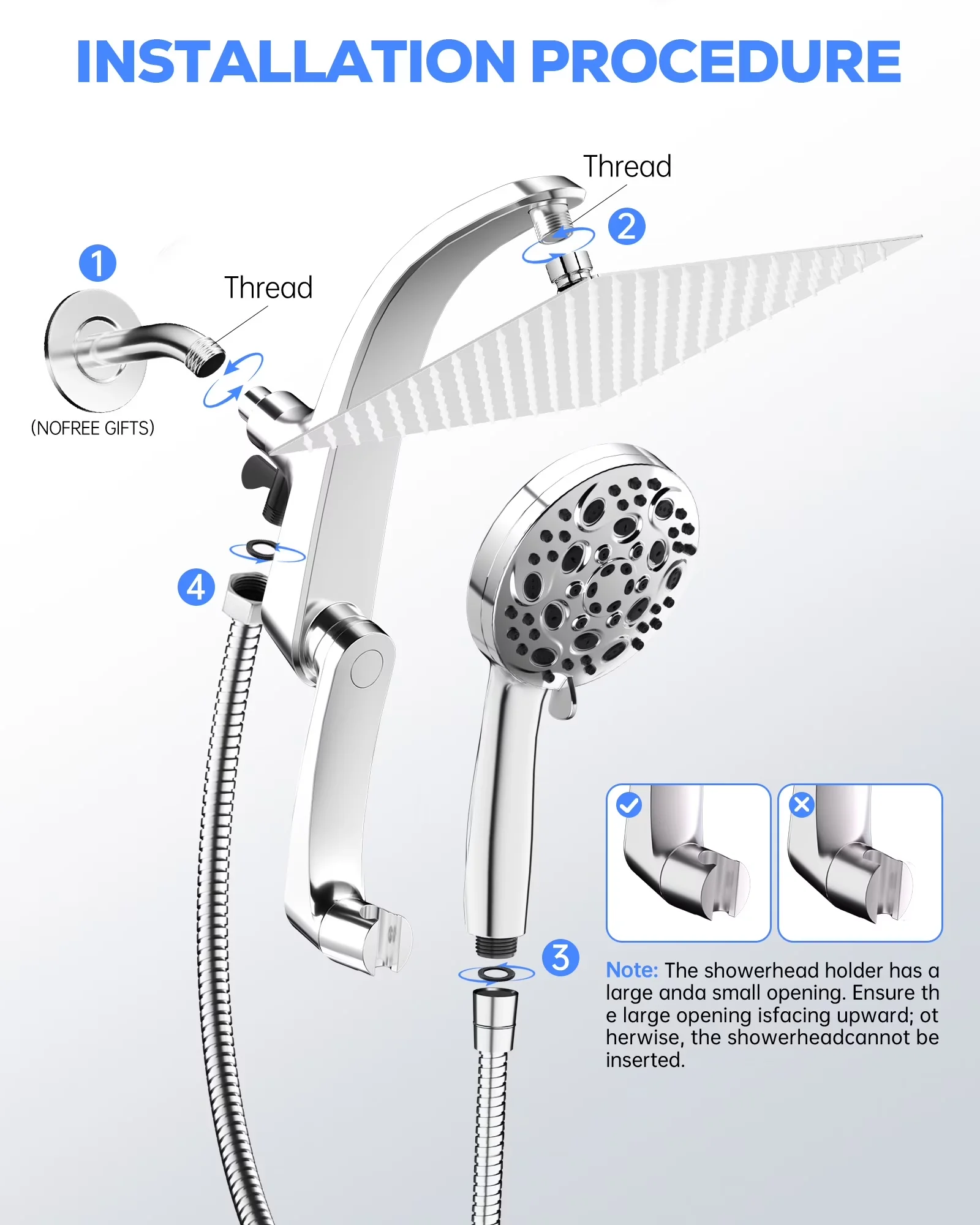 Sleek Shower Head with 360 Degree Swivel, New, 360° Degree Rotating Extension Arm - Stainless Steel Silver Model 87D7C7