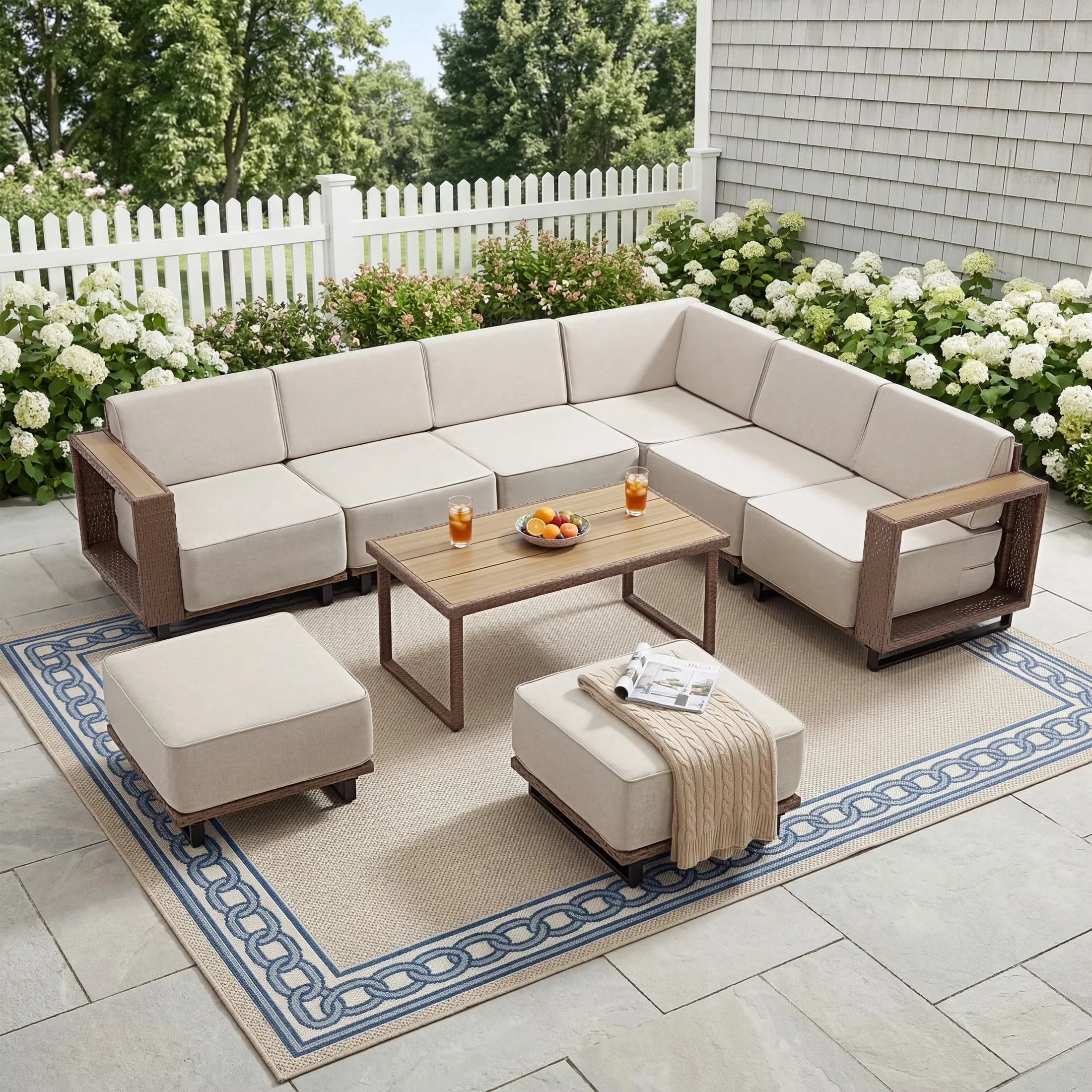 Quality Patio Conversation Set with Collapsible, Portable, Outdoor Wicker Sofa - Model B8D9CE