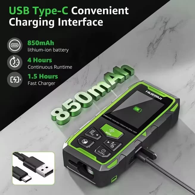 Premium Measuring Layout with Battery, Magnetic, 393Ft Dual Green Laser Distance Measure - Green Abs Model EAAEDA