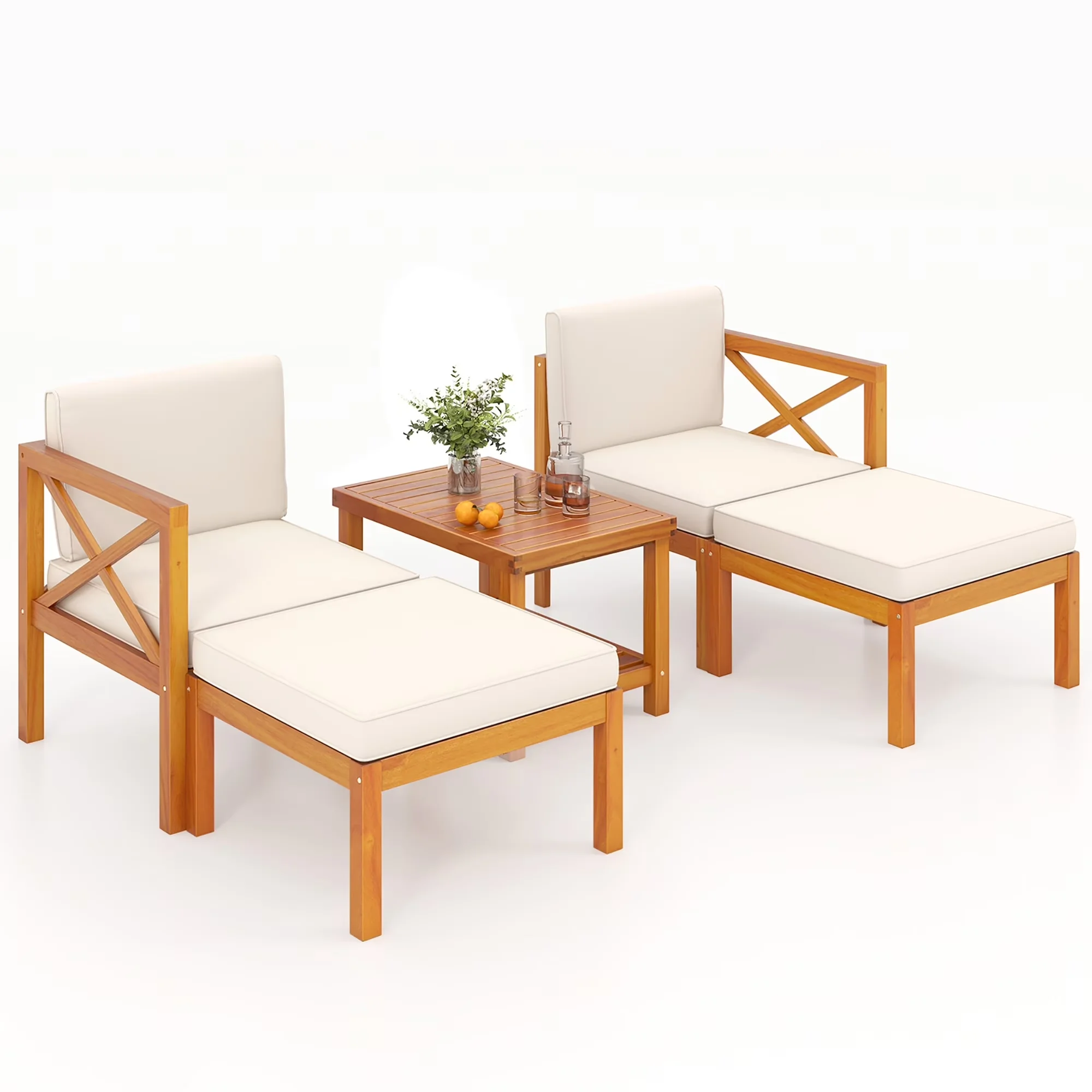 Reliable Patio Dining Set with Storage - Wood White 5 PCS - Built to Last Model 59858A