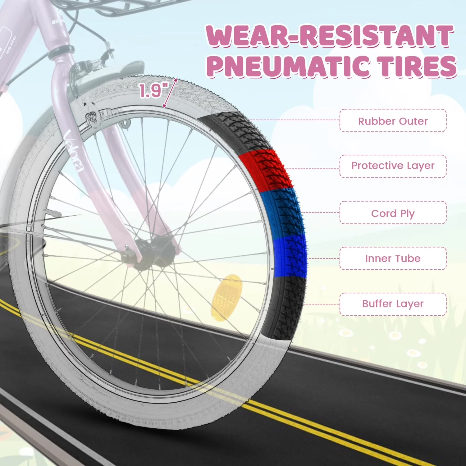Efficient Road Bike with Adjustable Height, Doll-Seat & Basket Pink - Pink Model FF7332