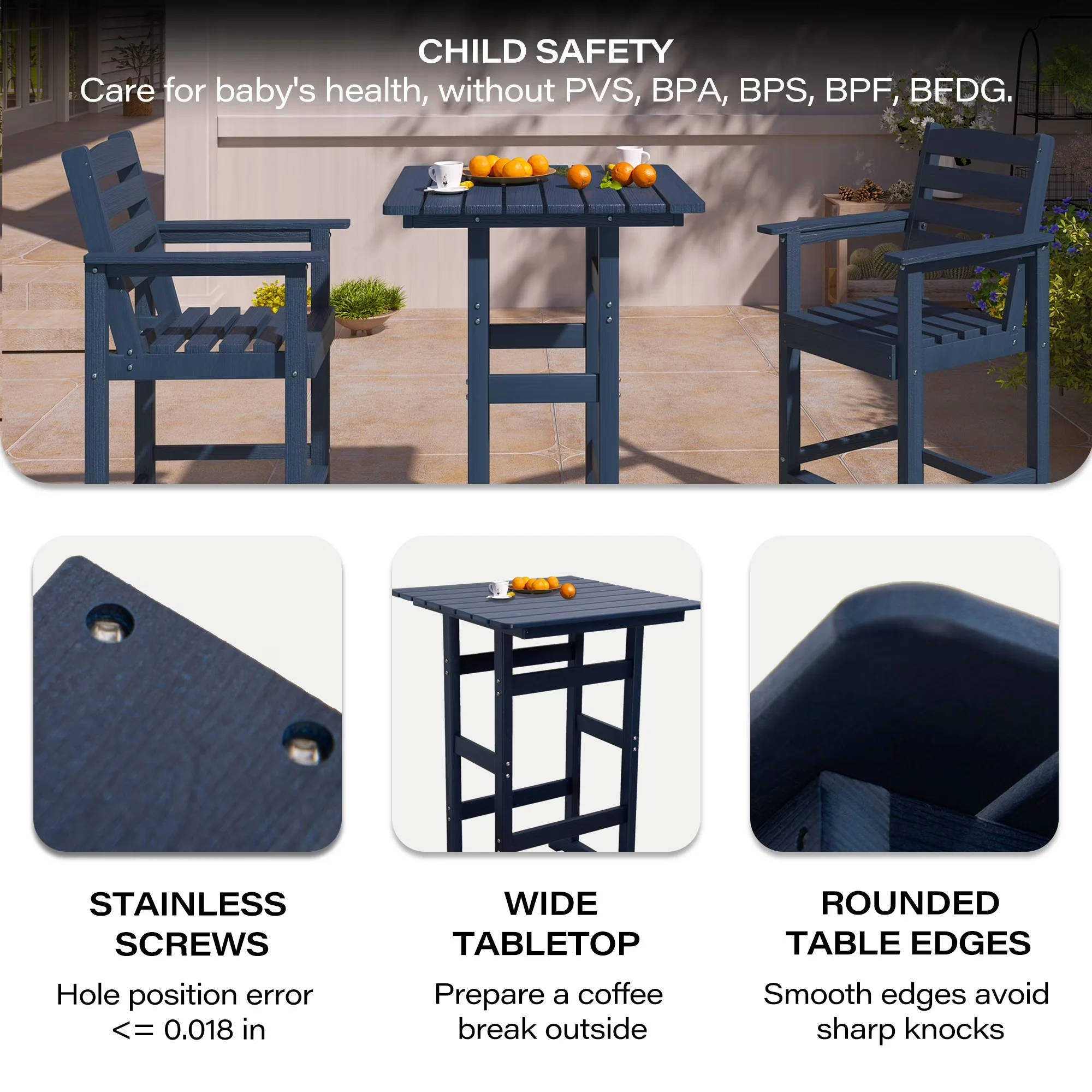 Patio Chair Versatile with Weather-Resistant, Outdoor Bar Chiars Set of 2, Oversize Bar Height Chairs - Blue Metal for Garden Model 943744