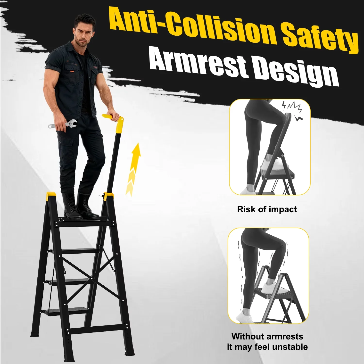 Ladders And Step Stool Premium with Collapsible, Ultralight Weight, Telescoping - Yellow Aluminum Model CF36AC