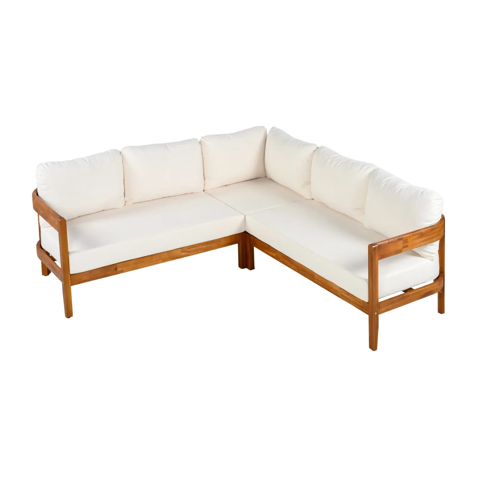 Quality Outdoor Sofas Sectional with Acacia Solid Wood Patio Furniture Set, All Weather Patio Sofa, Arc frame - Wood White for Garden Model 2890D8