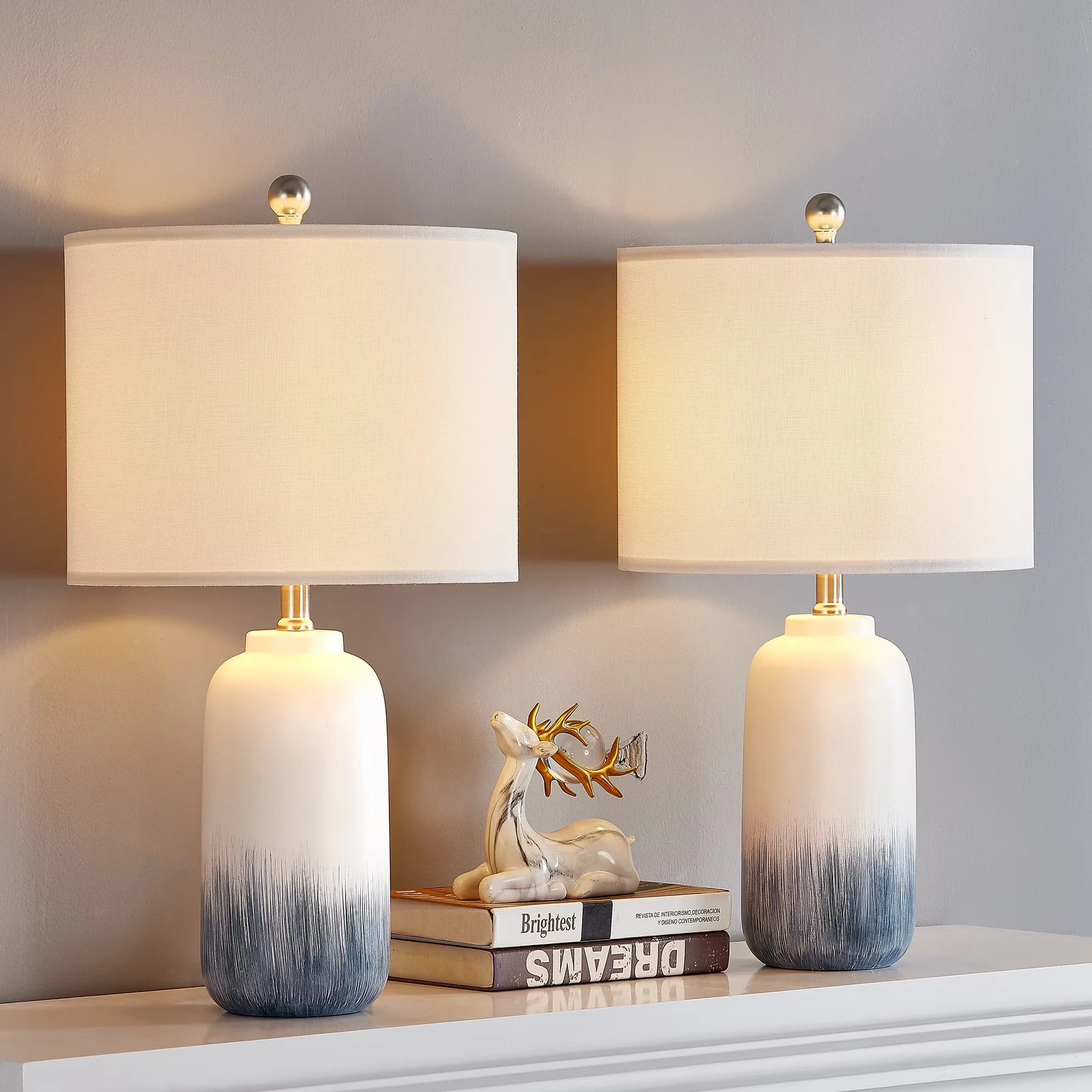 Modern Lamp Set with Incandescent, Coastal, Dimmable - Ceramic Blue, White Model 23B5CC