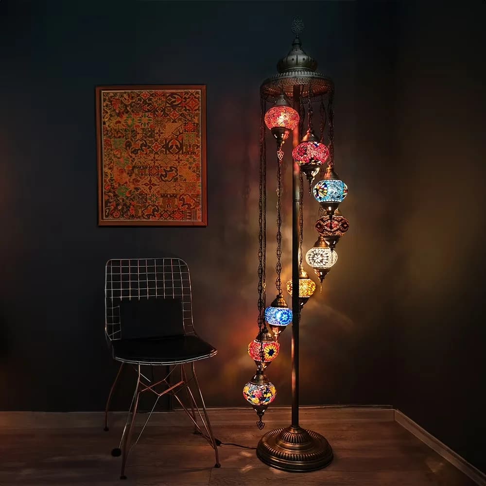 Classic Floor Lamp with LED, Standard Lamps, Art Deco - Multicolor Glass for Home Model 567C19