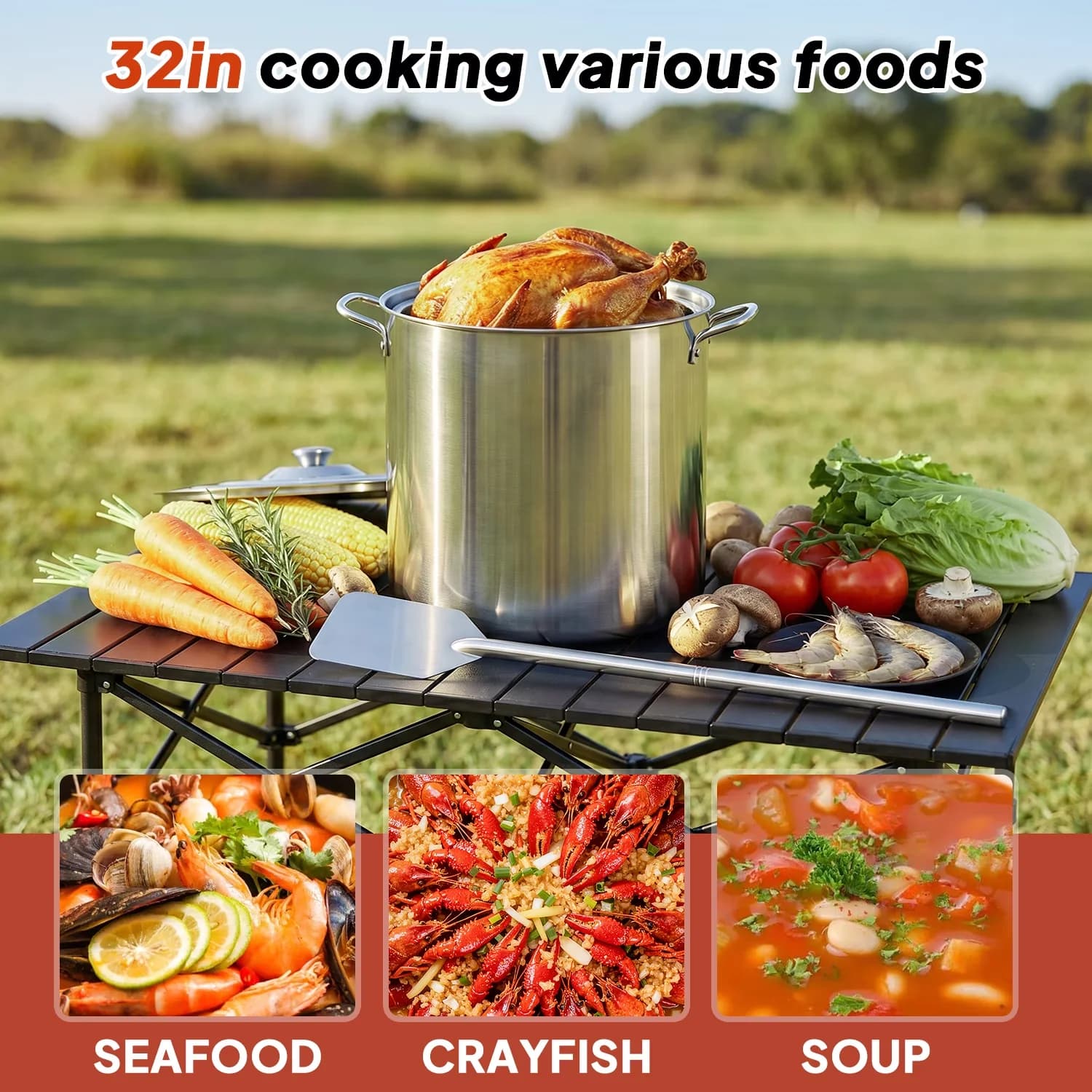 Classic Outdoor Fryer with Stock Pot, 80QT Stainless Steel Seafood Boil Pot, Material:【Pot & Basket】Stainless Steel - Steel Stainless Model 843BCC