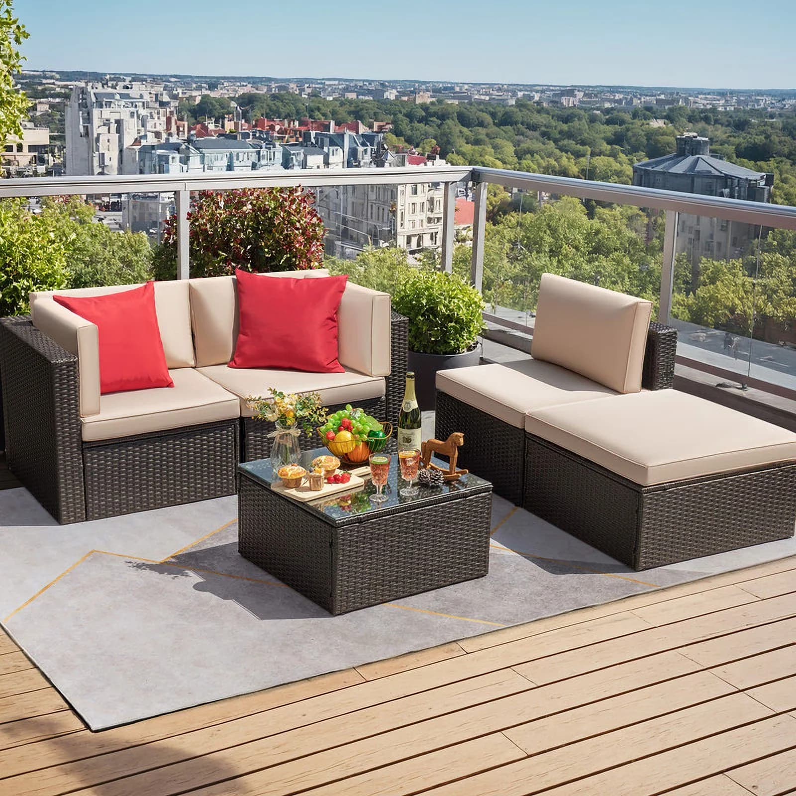 Efficient Outdoor Sofas Sectional with Modern, Water-Resistant - Beige Pe Rattan for Garden, Patio Model D05E30