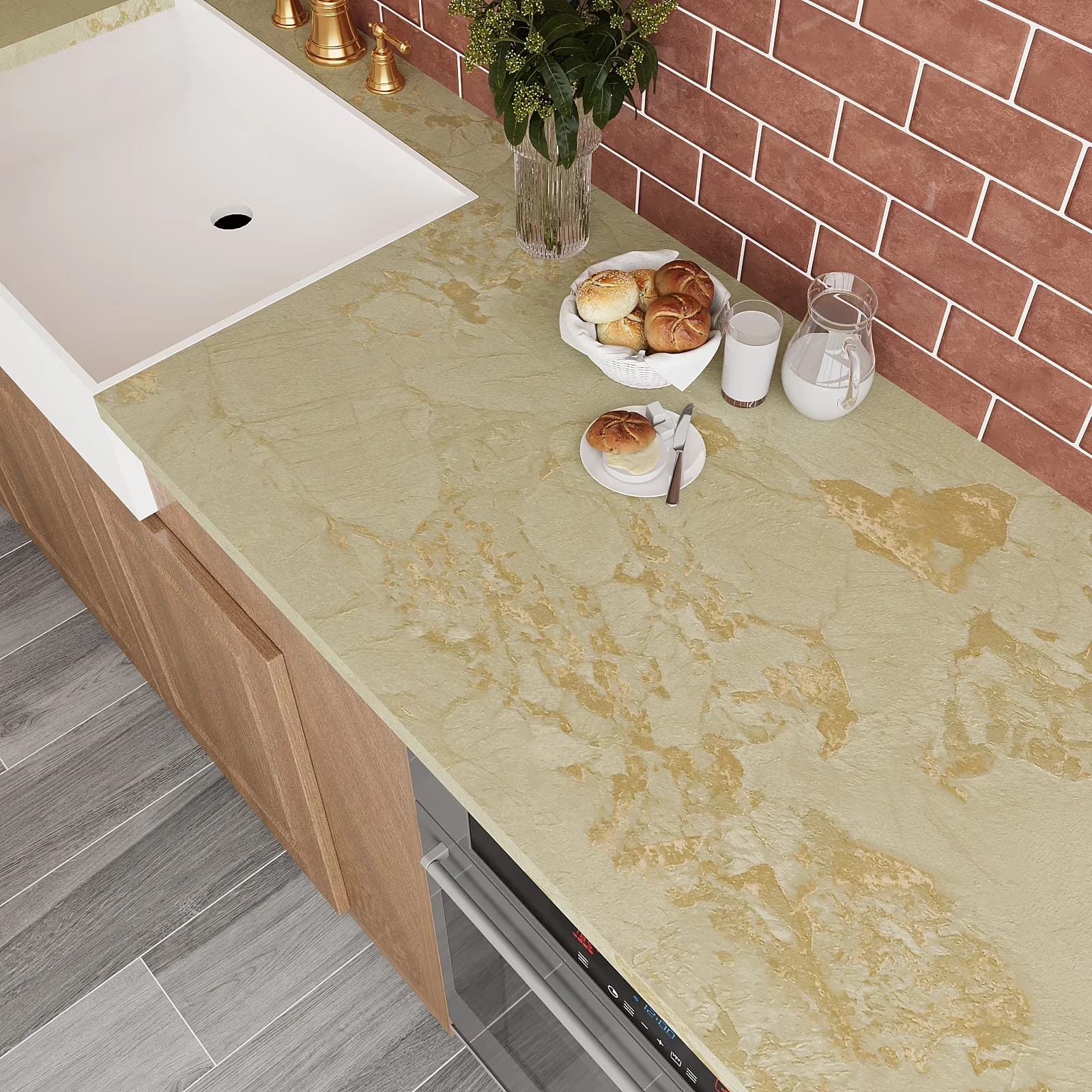 Wallpaper Modern with Removable, Gold Marble Contact Paper, 【Material】 : High quality vinyl - Beige Vinyl for Kitchen Model C8D08B
