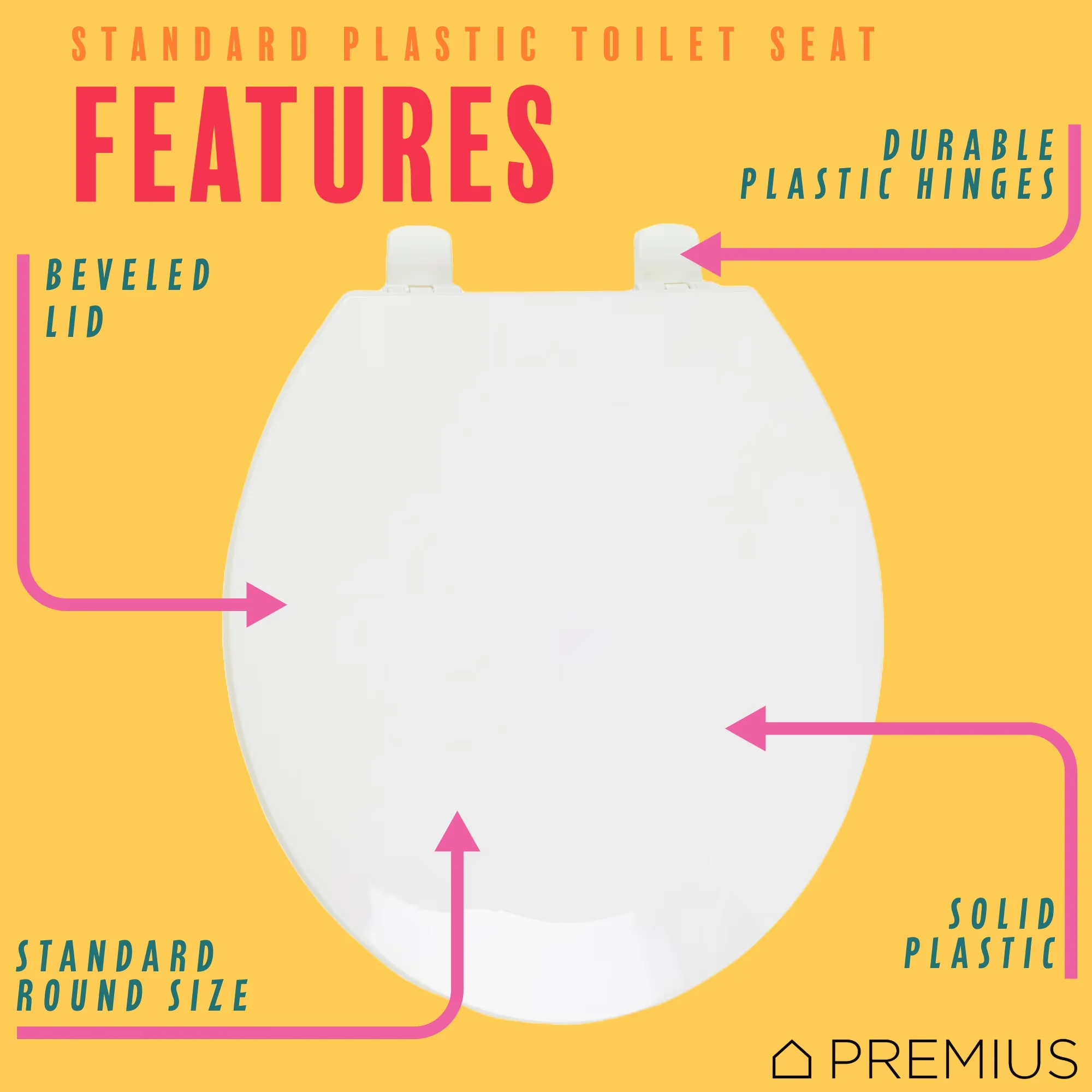 Essential Toilet Seats And Lid with Easy To Clean, White, Beveled Plastic Seat - White Plastic Model 5AF61A