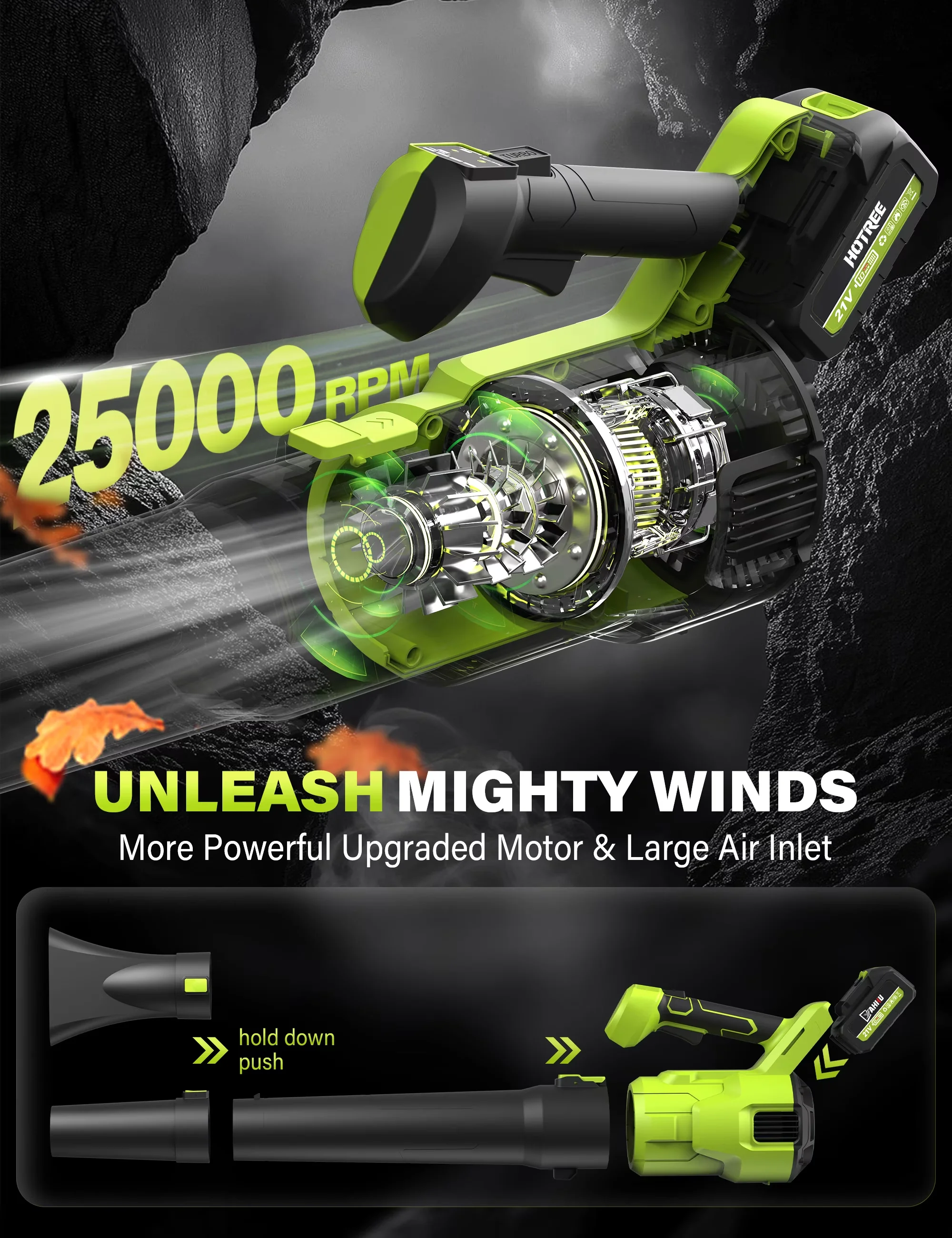 Compact Leaf Blower with Battery, Cordless, 600 CFM for Patio - 2 x 2 - Traditional Style Model 1C3828