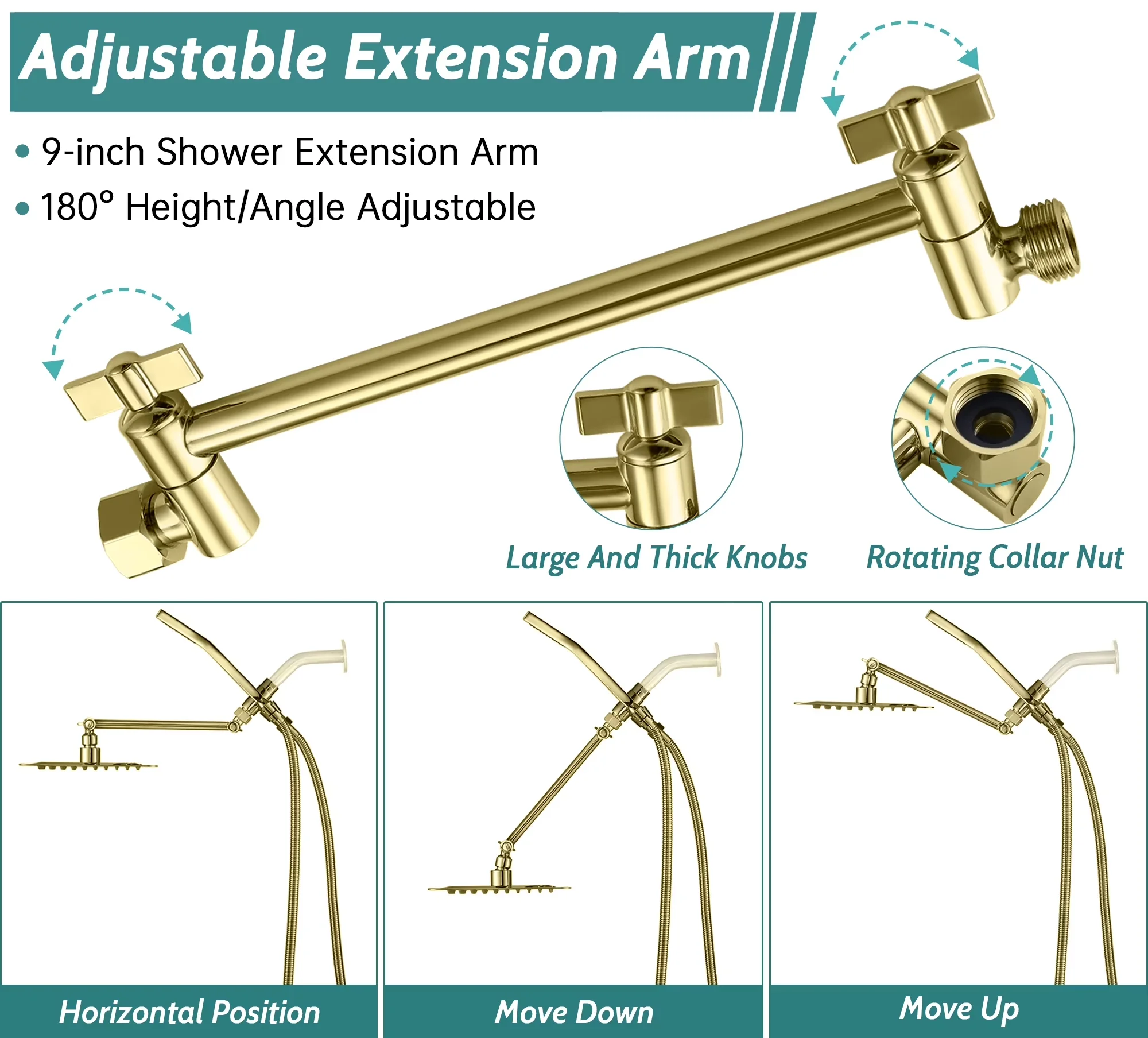 Reliable Shower Head with Adjustable, Rainfall shower head Size: 8 inches - Gold Metal Model AE3D1D