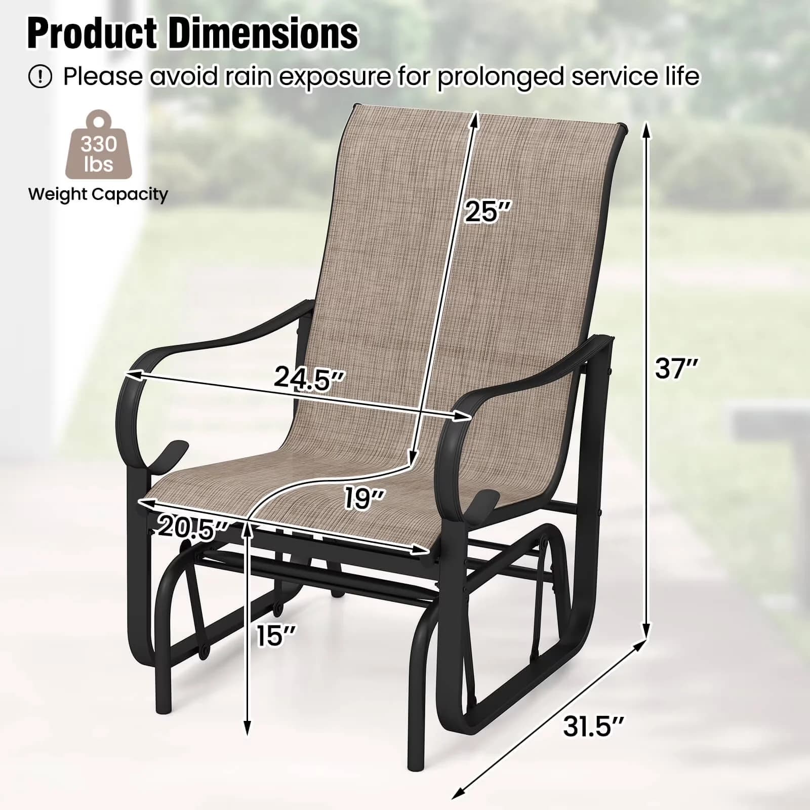 Versatile Patio Chair with High Backrest Mesh Fabric Metal Frame, Outdoor Glider Chairs Set of 2 - Fabric, Metal Brown Model 268E02