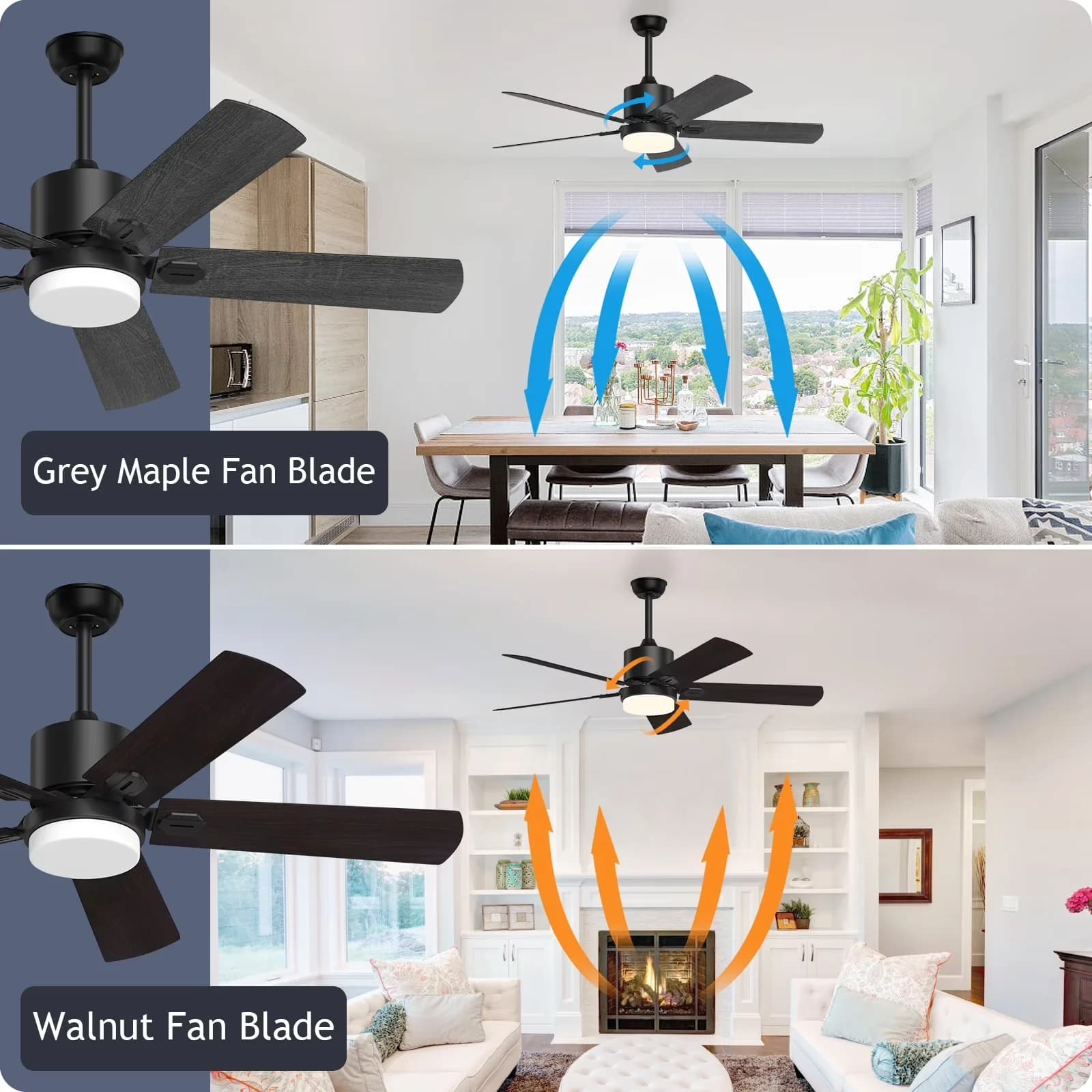Ceiling Fan Compact with LED, 5 Wood Blades, 52'' - Light for Home and Office Model DE97C7
