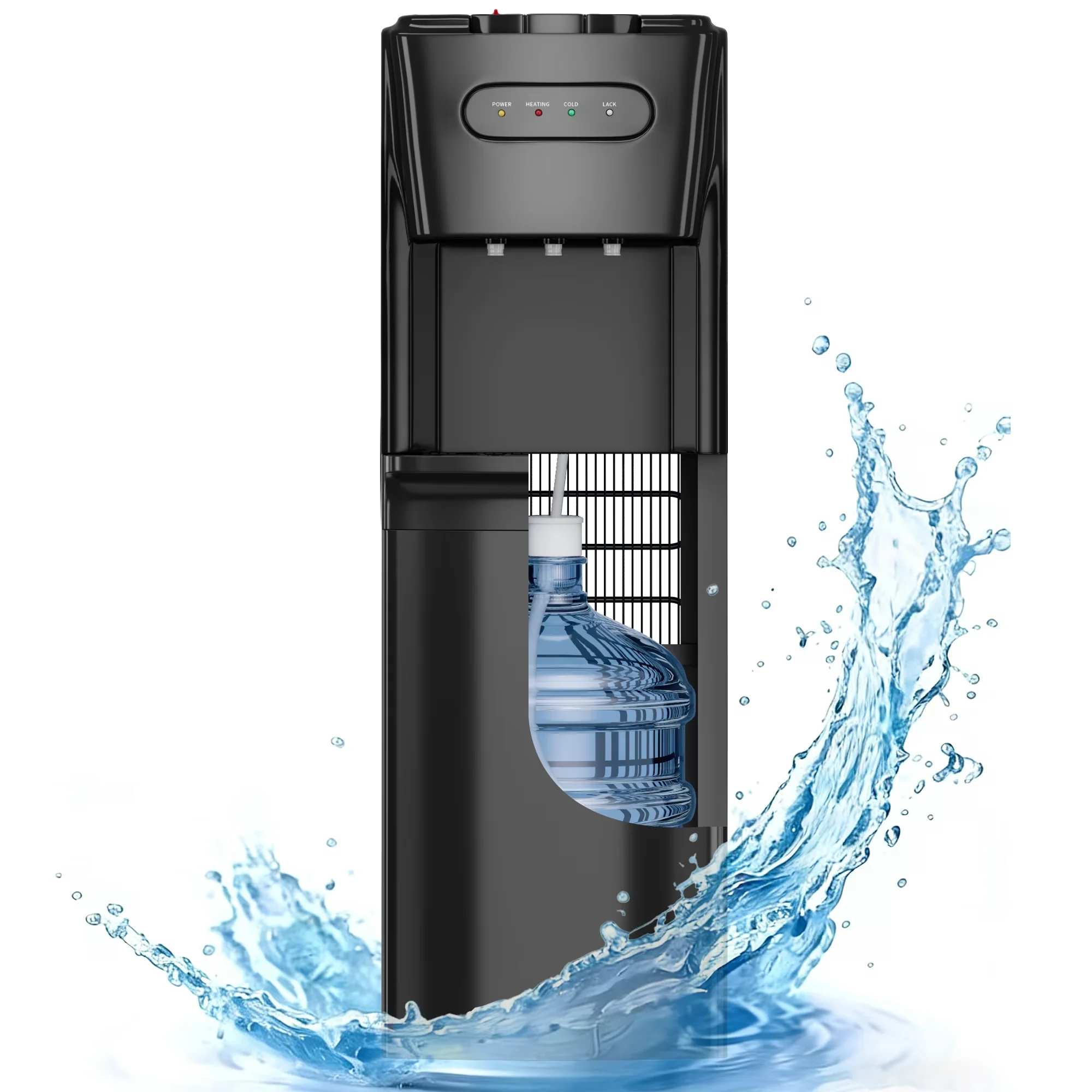 Sleek Water Filtration with LED, Energy Saving, Bottom-Mounted Dispenser - Black Plastic Model 3A109D