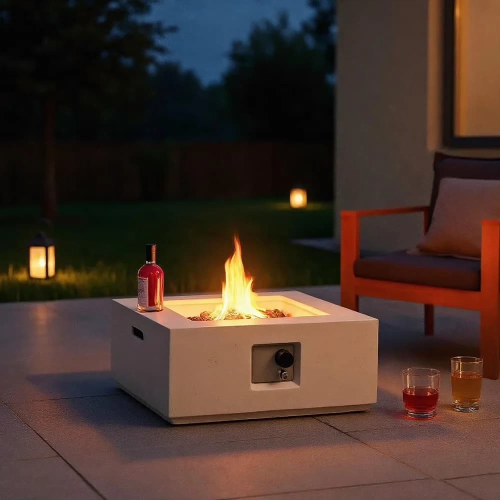 Sleek Outdoor Heating with 40000 BTU, Weatherproof - White Terrazzo, Metal, Stainless Steel Model 45F9AE