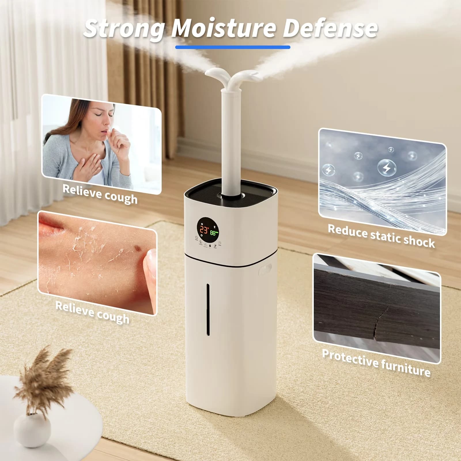 Essential Humidifier with Automatic Moisture Control, 360° Rotating, Ultrasonic Tower - White Model 0B5EE4