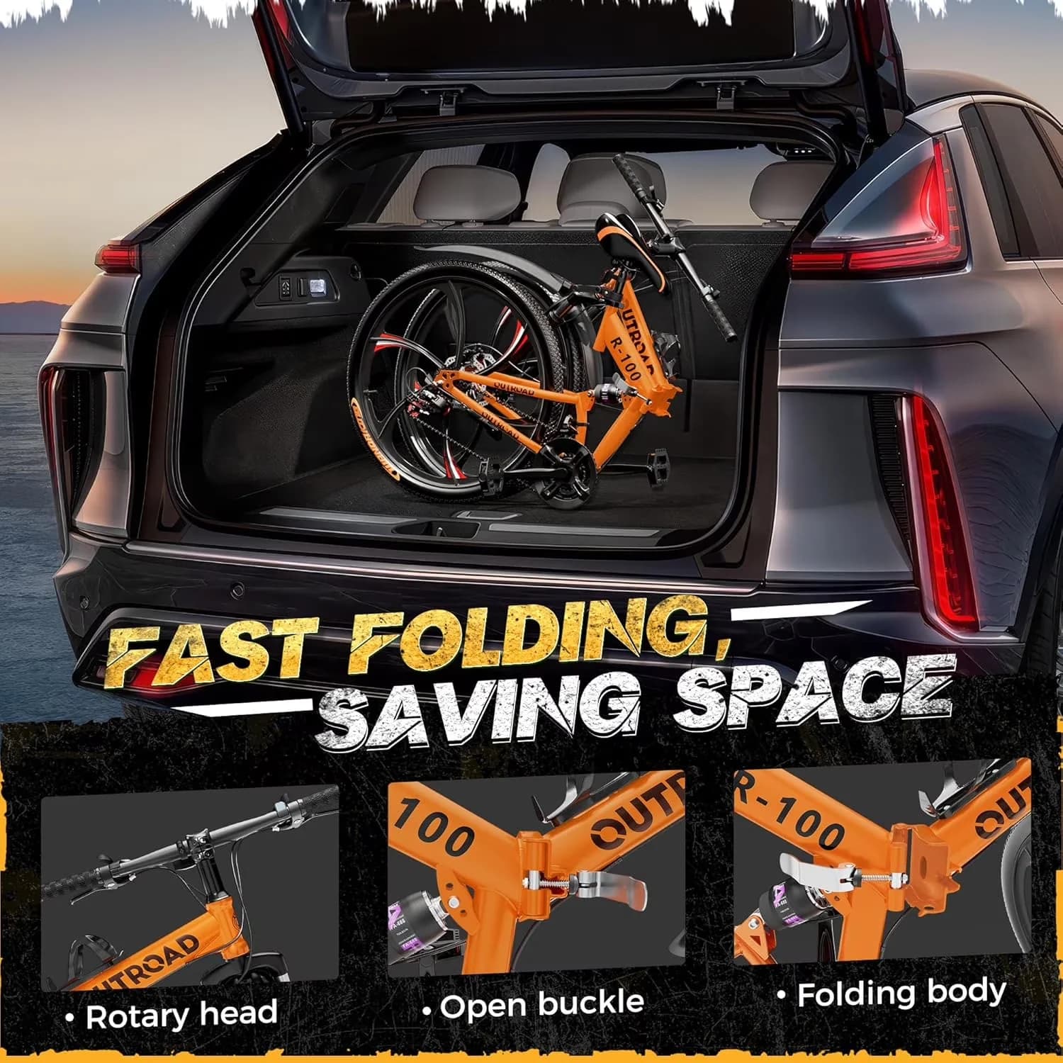 Mountain Bike Professional with Foldable, 26 Inch Folding, Number of Speeds 21 - Orange Model D9D38A