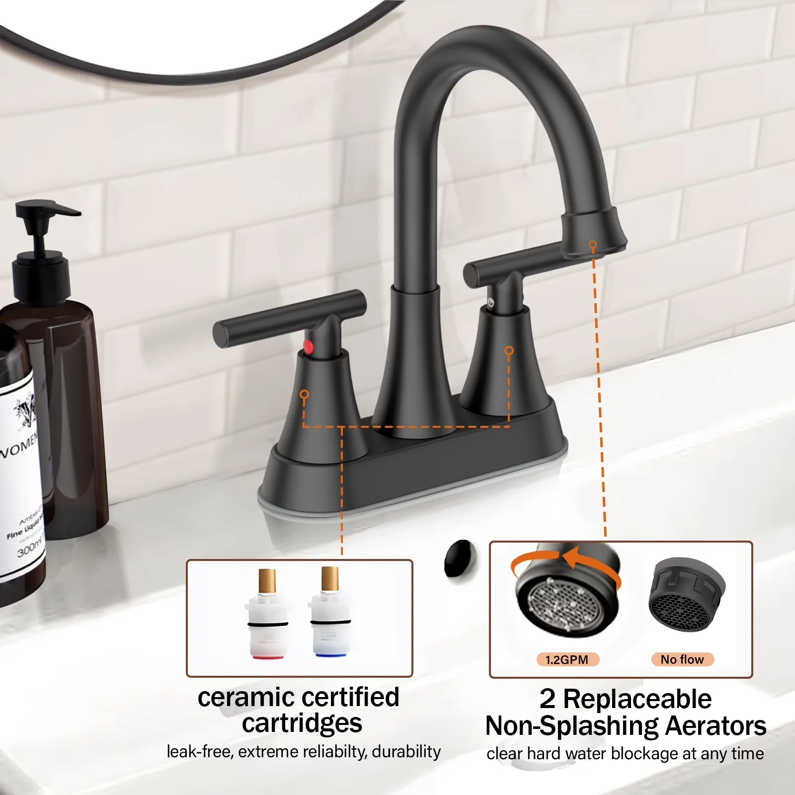 Efficient Plumbing with 360 Degree Swivel, Pop-Up Drain - Stainless Steel, 4 Inch Bathroom Sink Faucet 4 inch, 1 Pack Model 701752