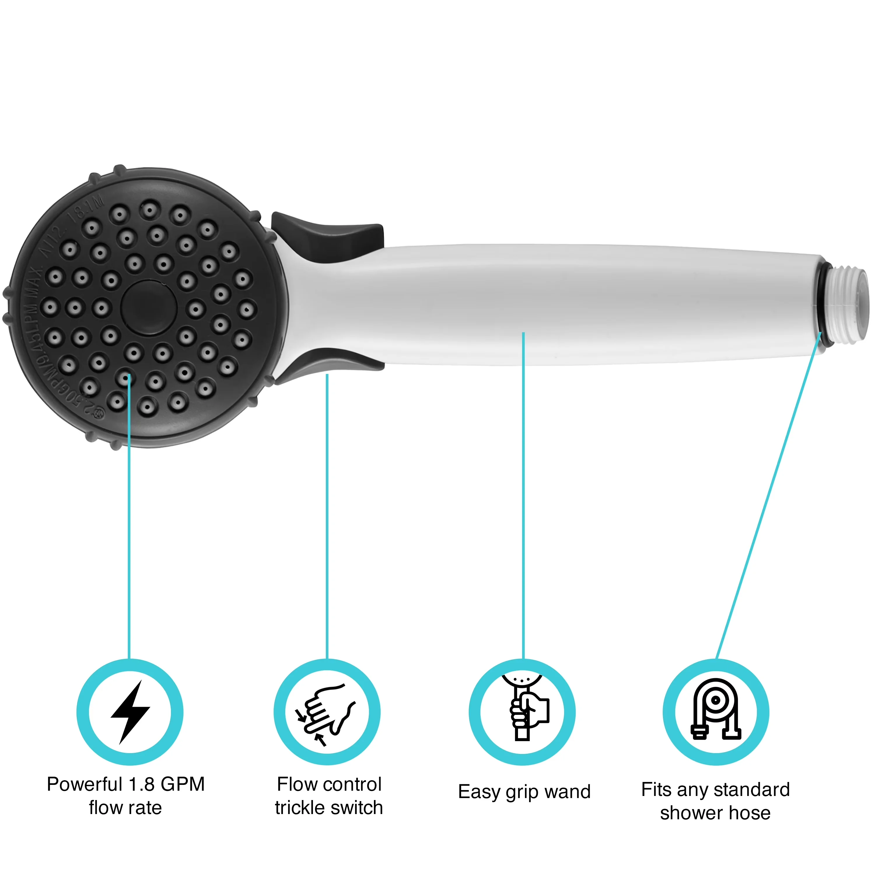 Compact Shower Head with Adjustable, RV Hand Held Wand - White Shower Head Model 25C4A5