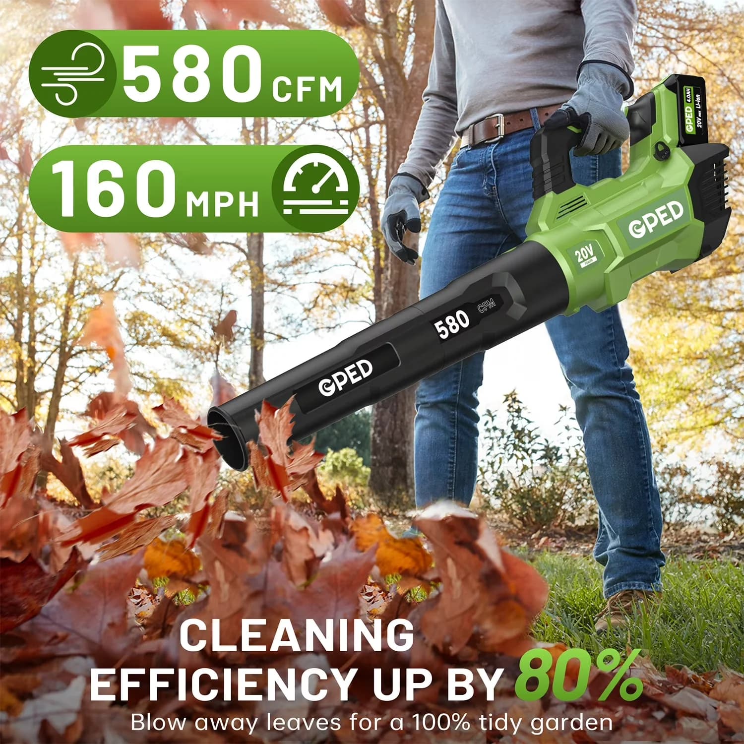Versatile Leaf Blower with Battery, Shoulder Strap, 3 Speed Adjustment Electric Cordless for Patio - Model F9F268
