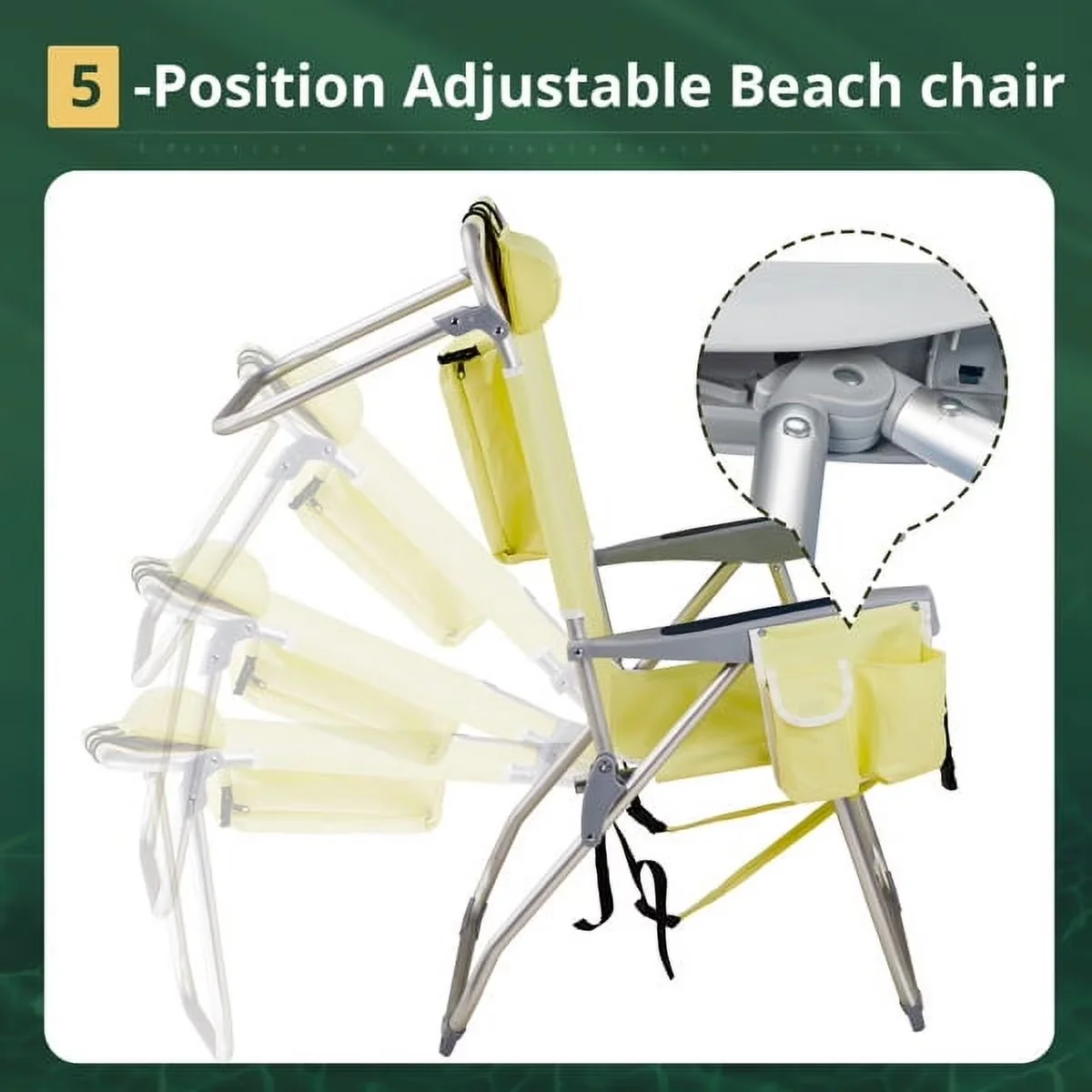 Professional Beach Chair with Folding, Cup Holder Storage Pouches Yellow - Yellow Model 7B6D16