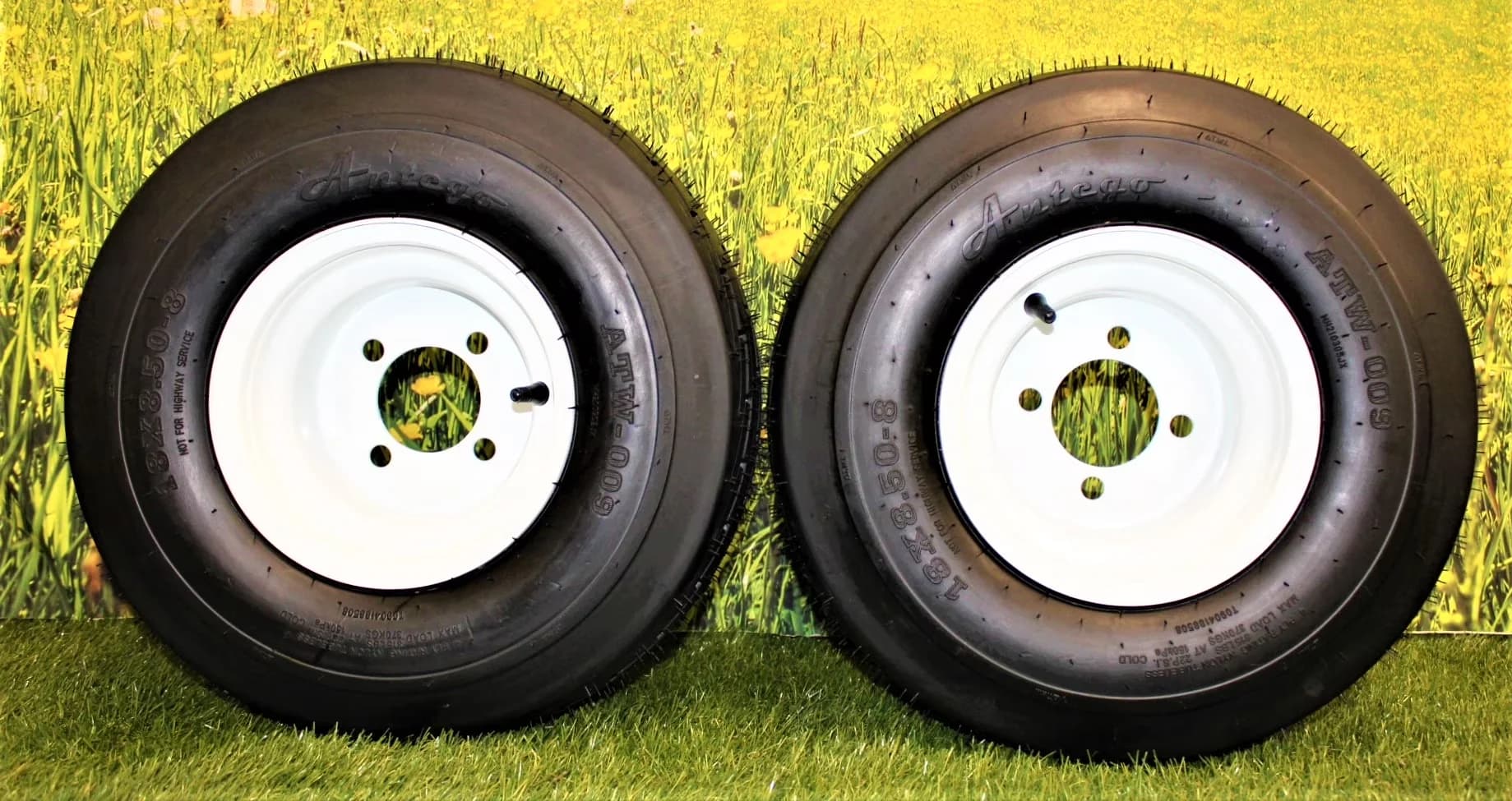 Premium Golf Cart Tire with Smooth, and Wheel 18x8.50-8, PSI: 22; Load Rating at 10 mph: 815 lbs - Model A9ADF4