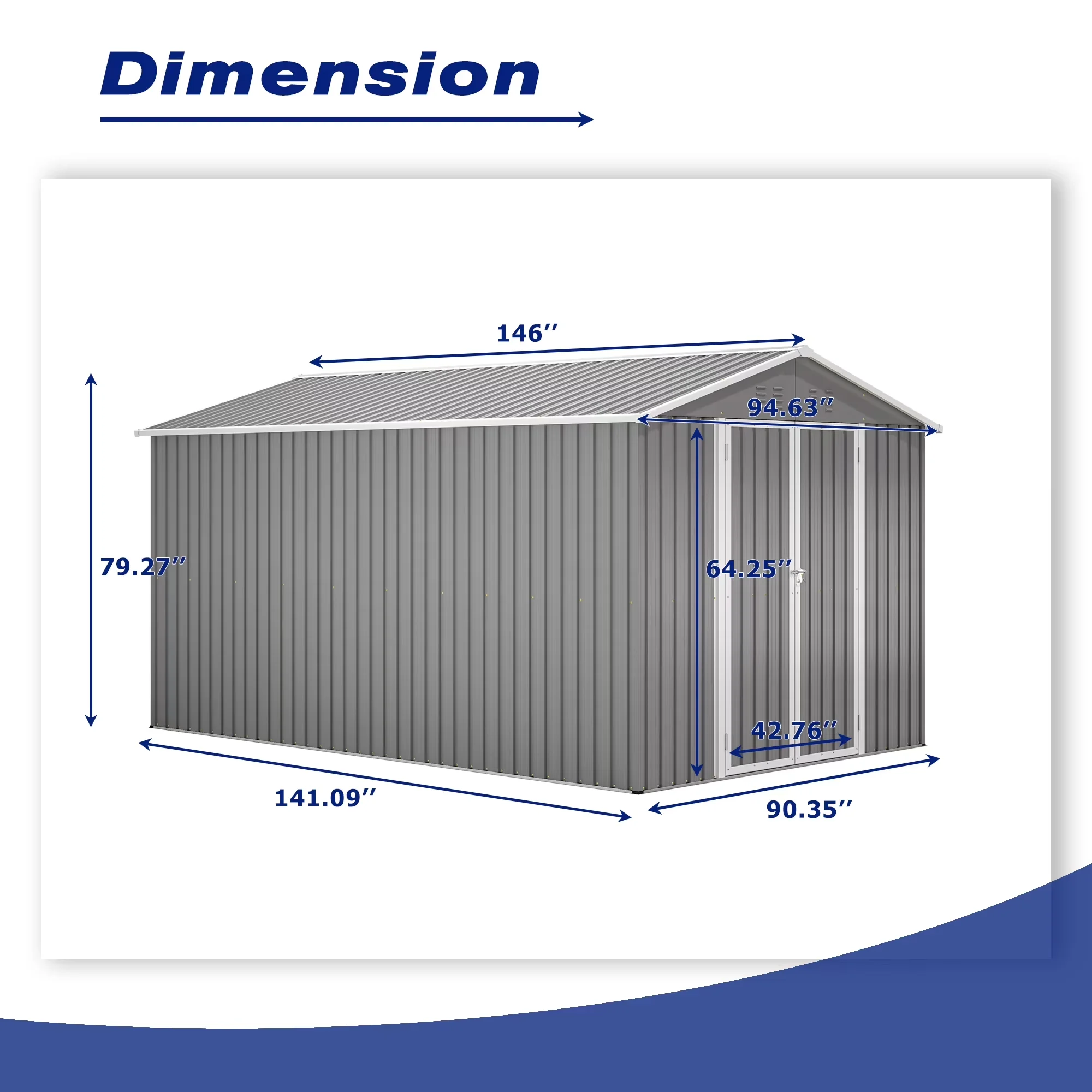 Classic Shed with Rust Resistant, Rot Resistant, 8' x 12' Outdoor Storage - Gray Metal Model AB6201