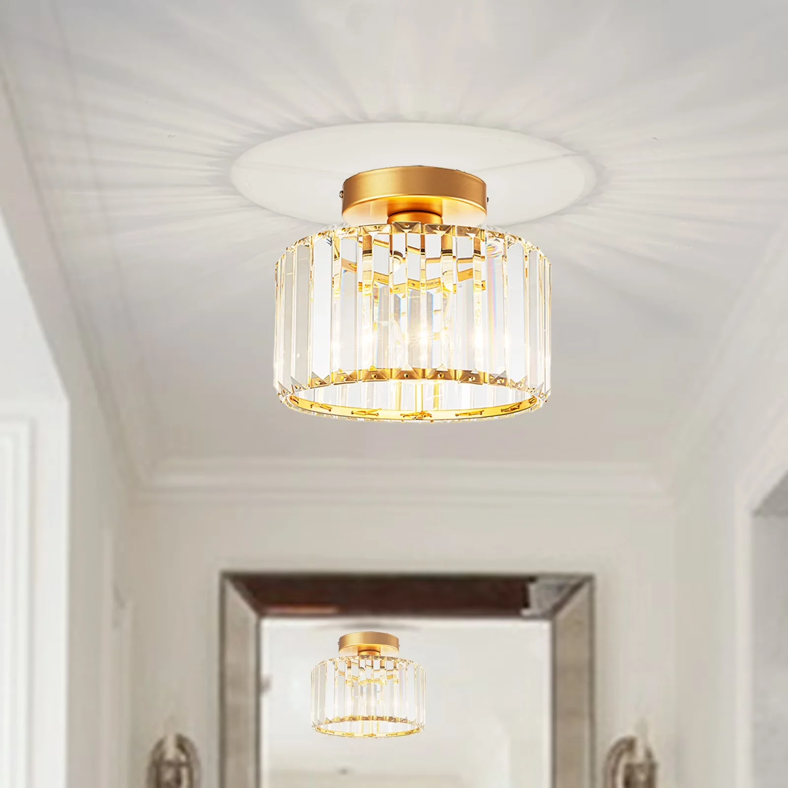 Compact Ceiling Lights Fixture with Dimmable, Crystal Shade - Gold Crystal Model C40FA5