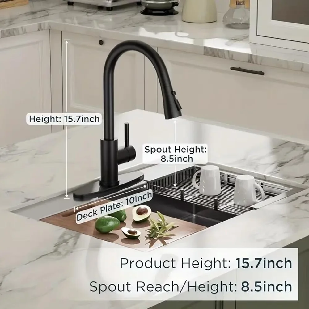 Sleek Plumbing with 360 Degree Rotation, Pull Out Sprayer - Stainless Steel, Ceramic Black Model 540B71