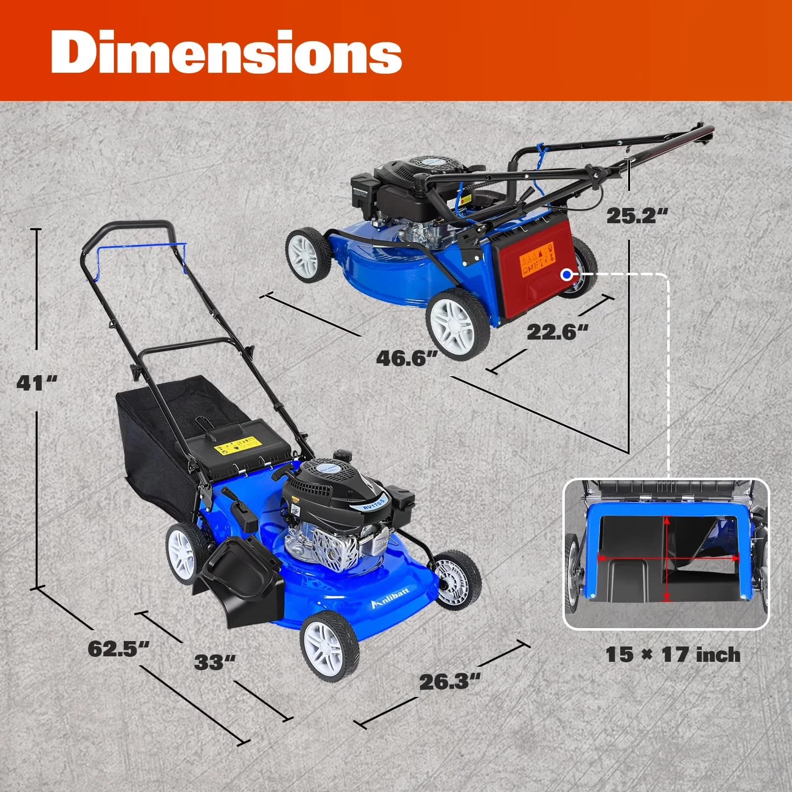 Push Mower Versatile with Adjustable Handle Bar, Mulching - Black Blue Model 955F58