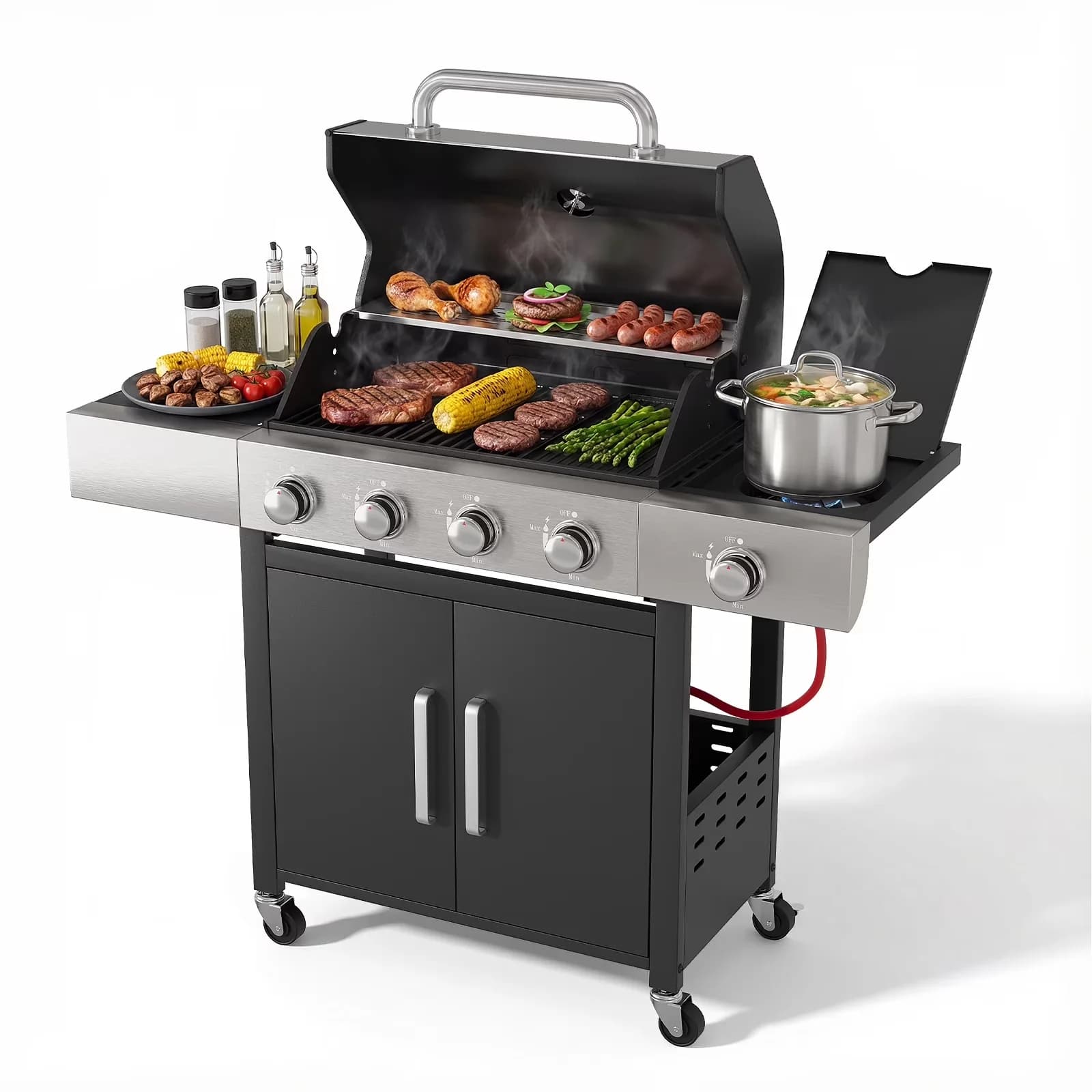 Essential Flat Top Grill with Portable, Grease Pan, Tool Holder - Stainless Steel for Patio Model EAC81D