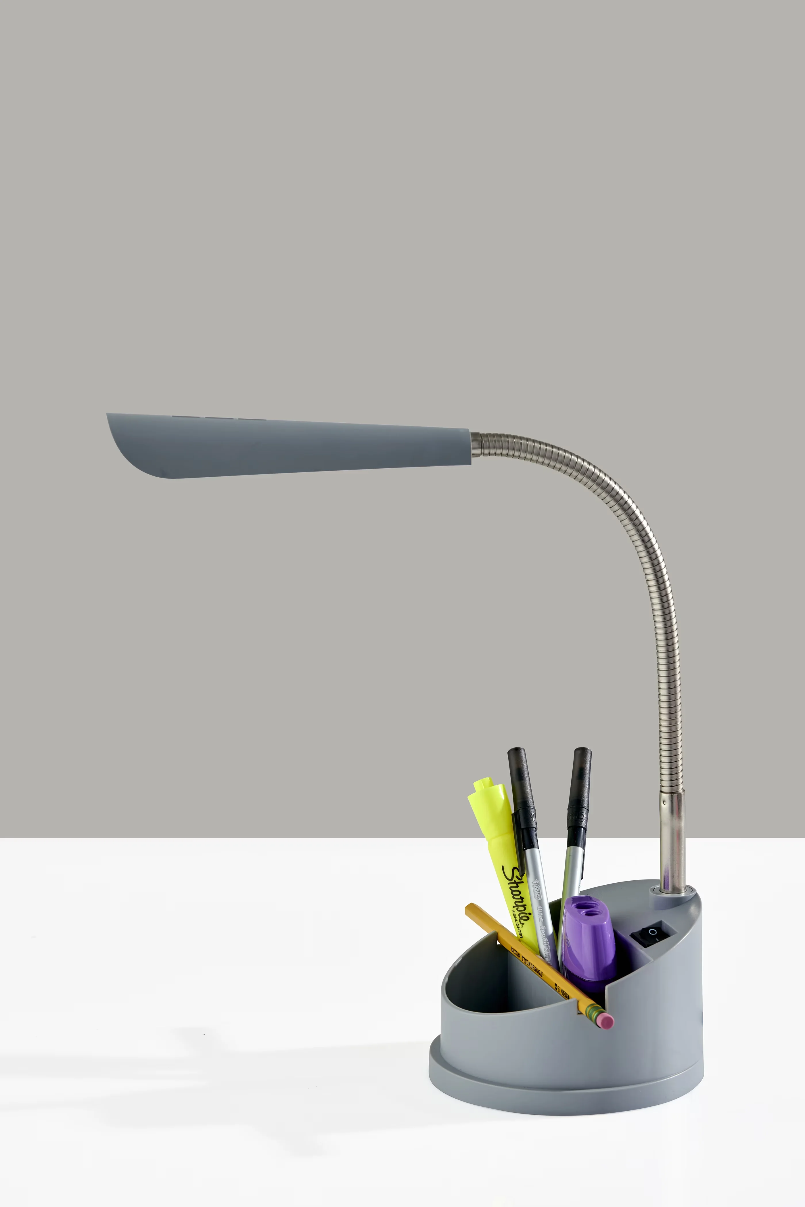 Sleek Desk Lamp with LED, Usb Port, Modern Gray LED Organizer - Gray Plastic Model 6A1BFF