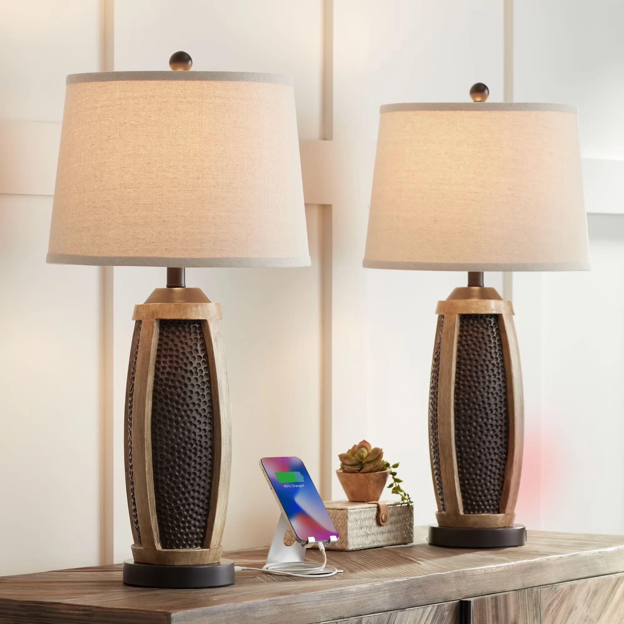 Lamp Set Classic with Incandescent, Modern, Farmhouse - Brown Cast Resin Model 58E626