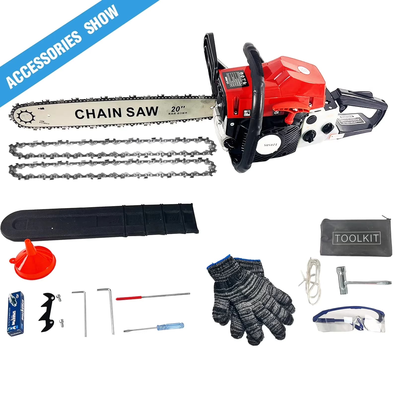 Modern Chainsaw with Automatic Chain Oiler, Chain Brake, 20-inch Gas - Red Model B95207