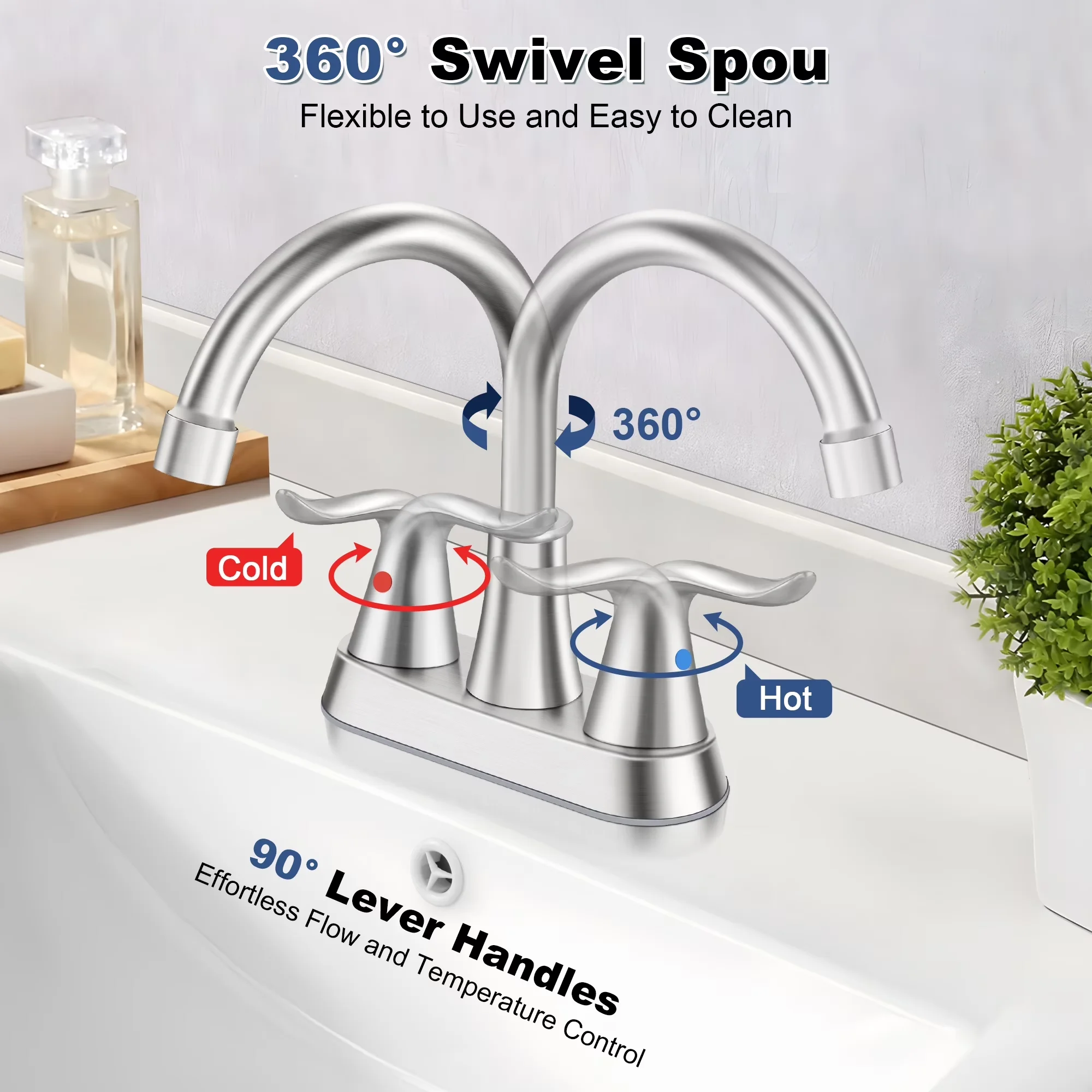 Versatile Plumbing with Bacteria Resistant, 360 Degree Swivel - Stainless Steel for Bathroom Model E2A203